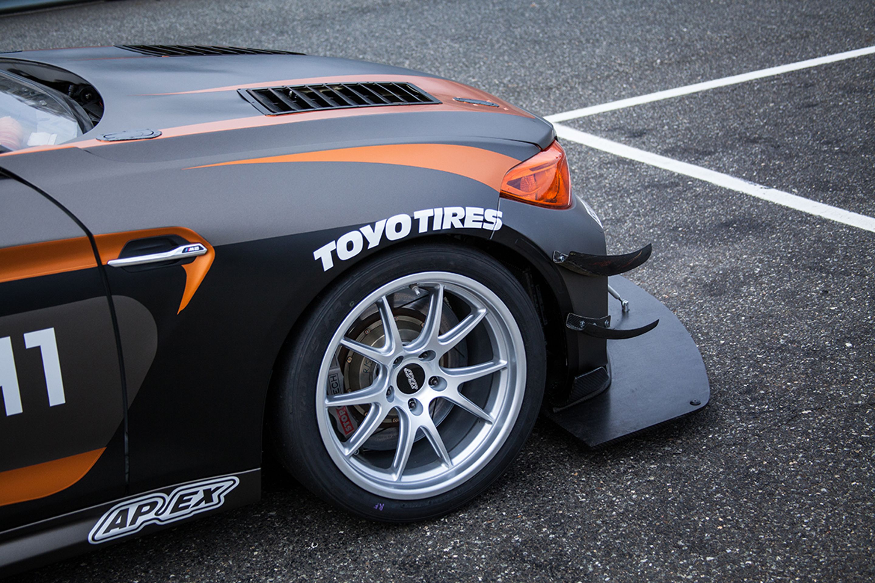 Grey BMW F87 M2 with 18" FL-5 Apex wheels in Race Silver