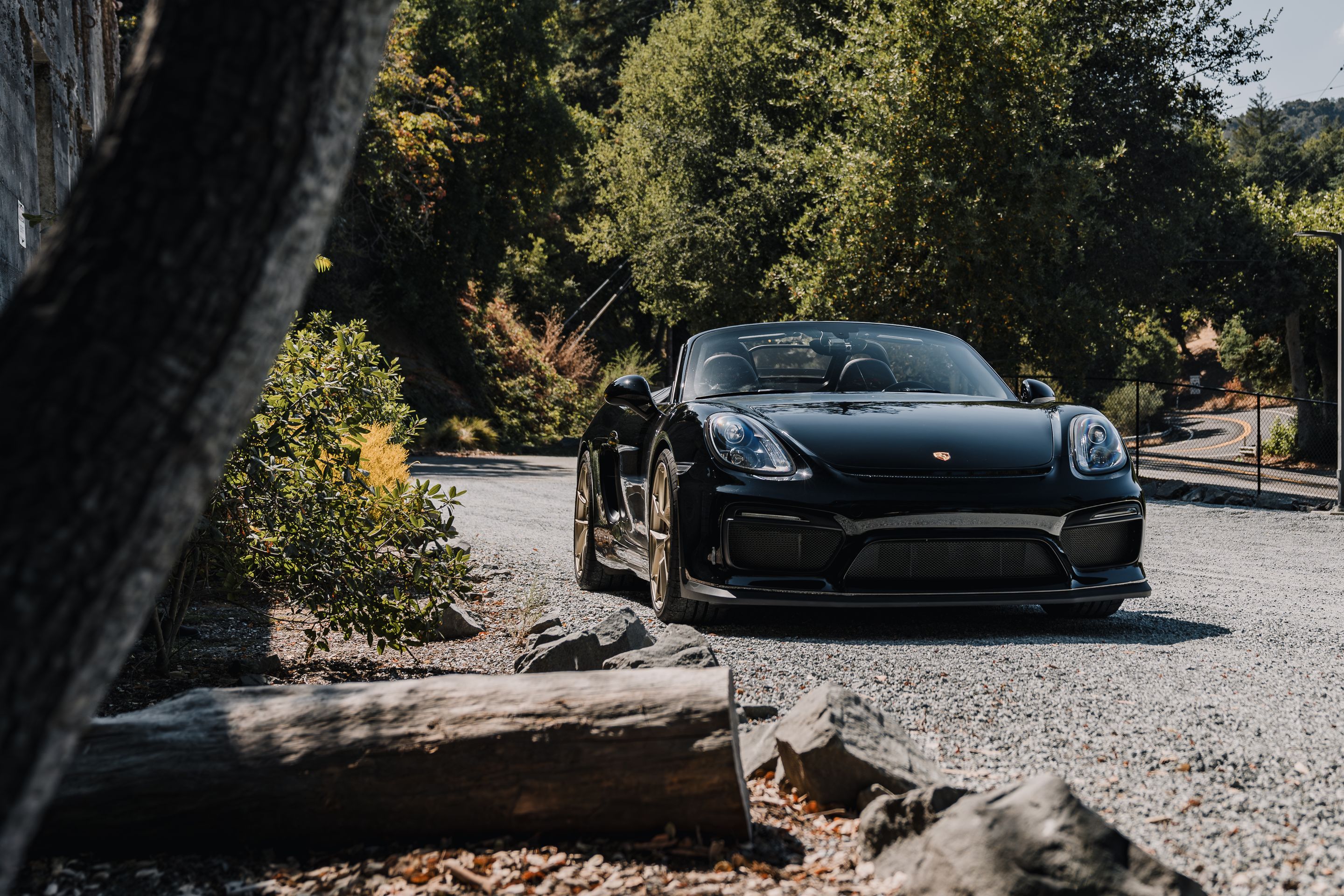Black Porsche 981 Spyder with 20" VS-5RS Apex wheels in Motorsport Gold