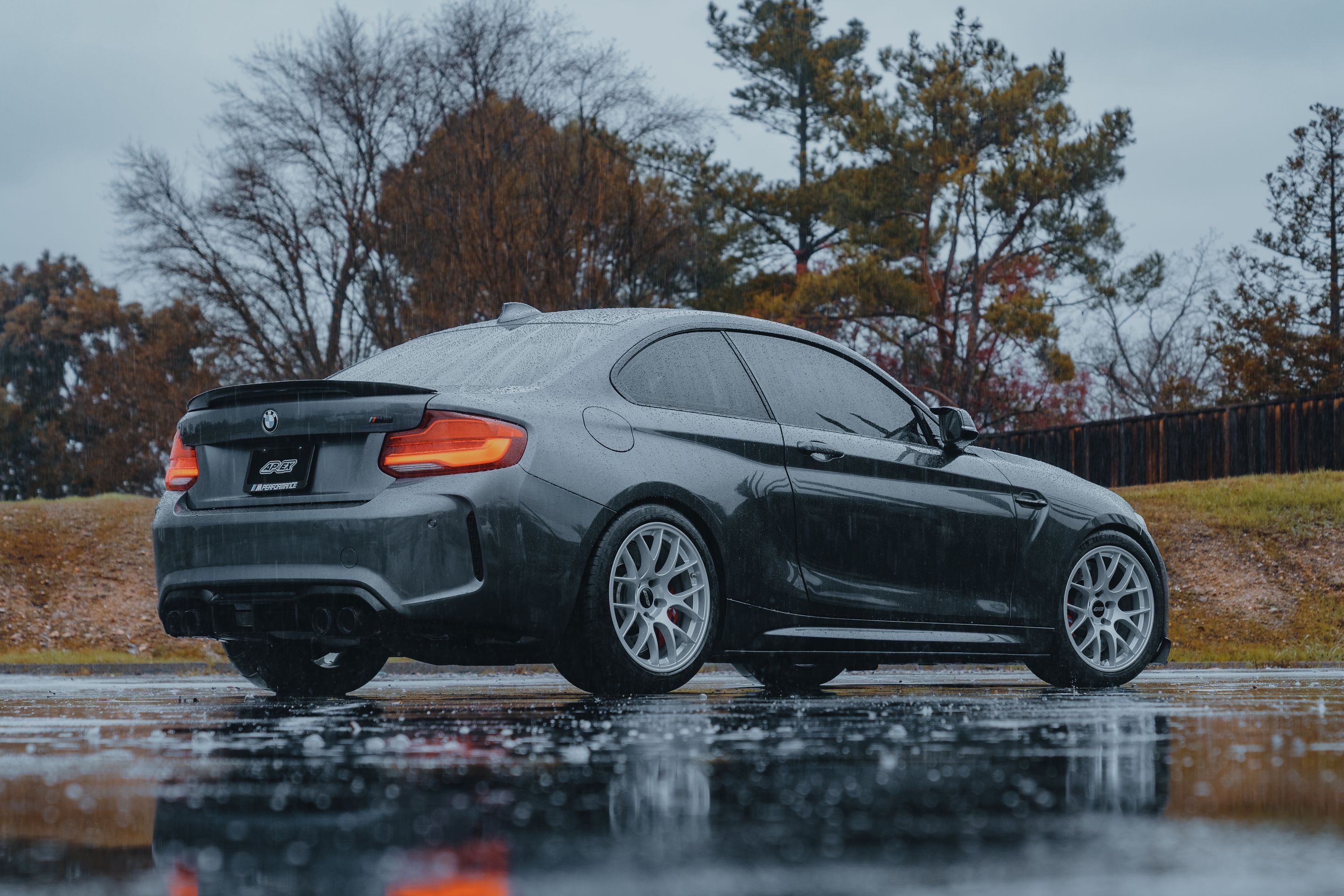 Grey BMW F87 M2 with 18" EC-7 Apex wheels in Race Silver
