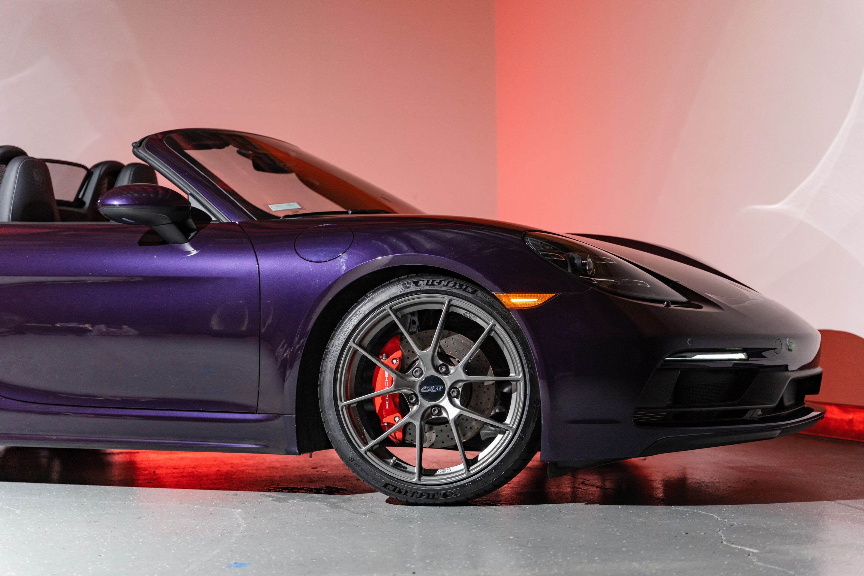 Purple Porsche 718 Boxster GTS 4.0L with 20" VS-5RS Apex wheels in Anthracite