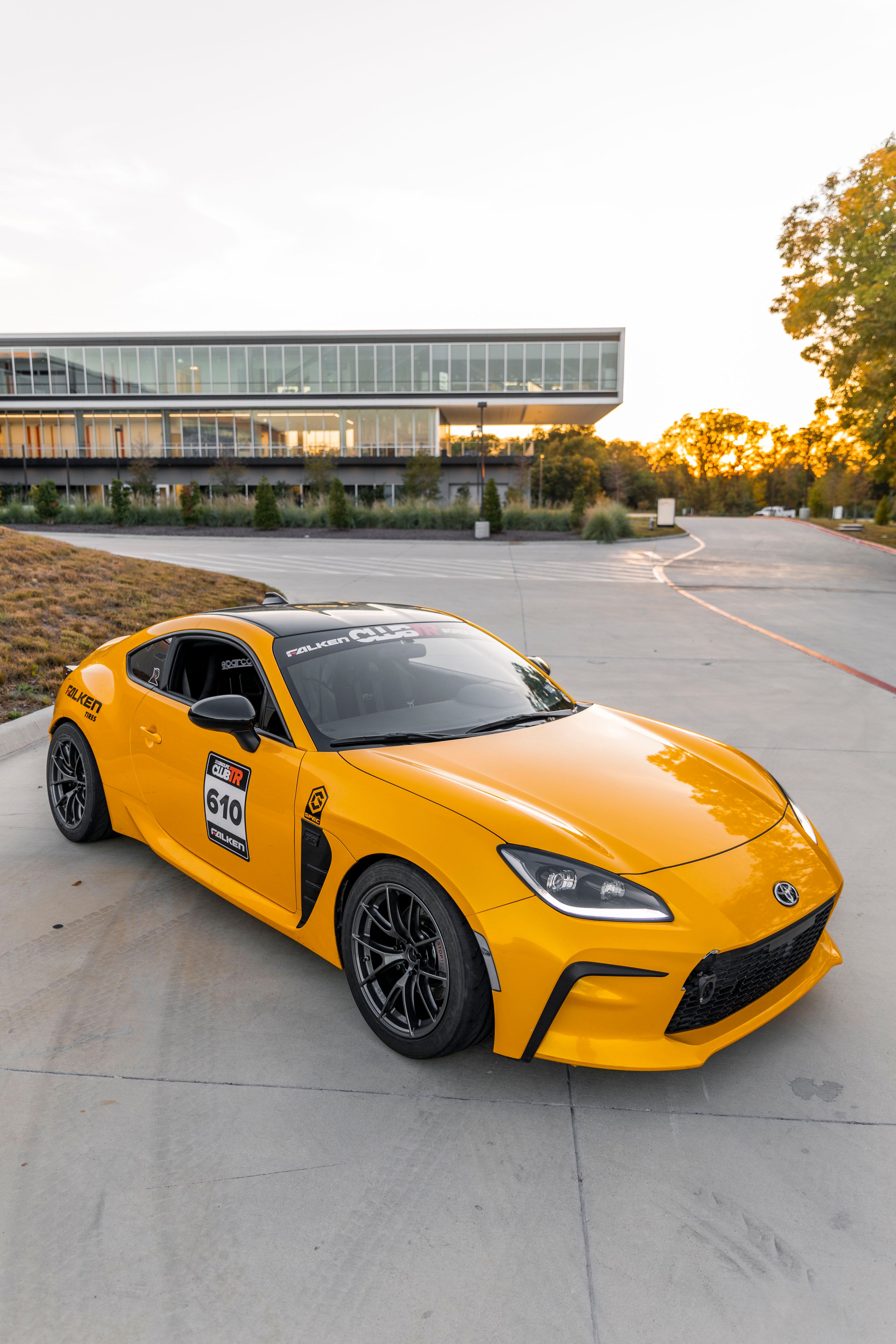 Yellow Toyota GR86 with 17" VS-5RS Apex wheels in Anthracite