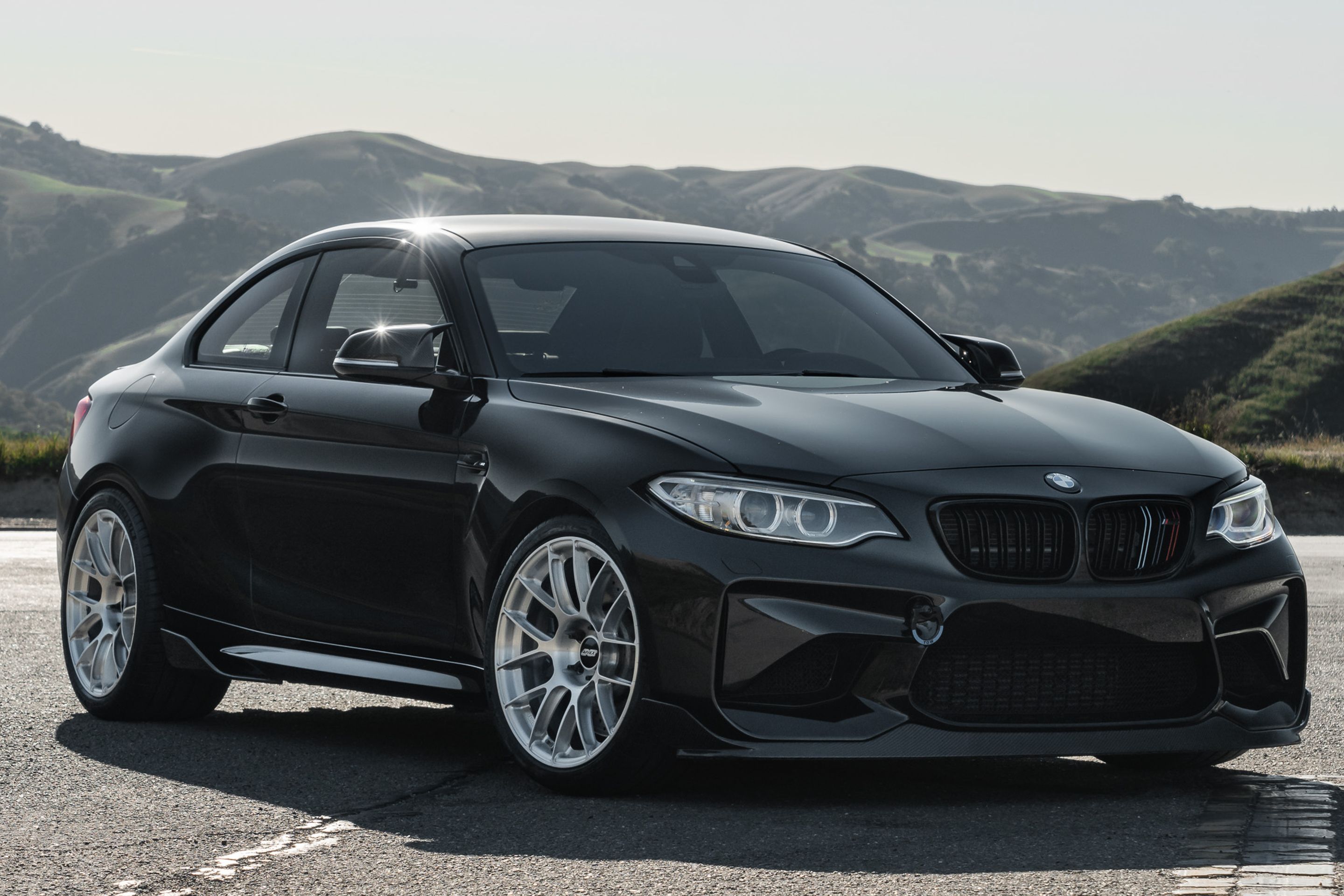 Black BMW F87 M2 with 19" EC-7RS Apex wheels in Brushed Clear