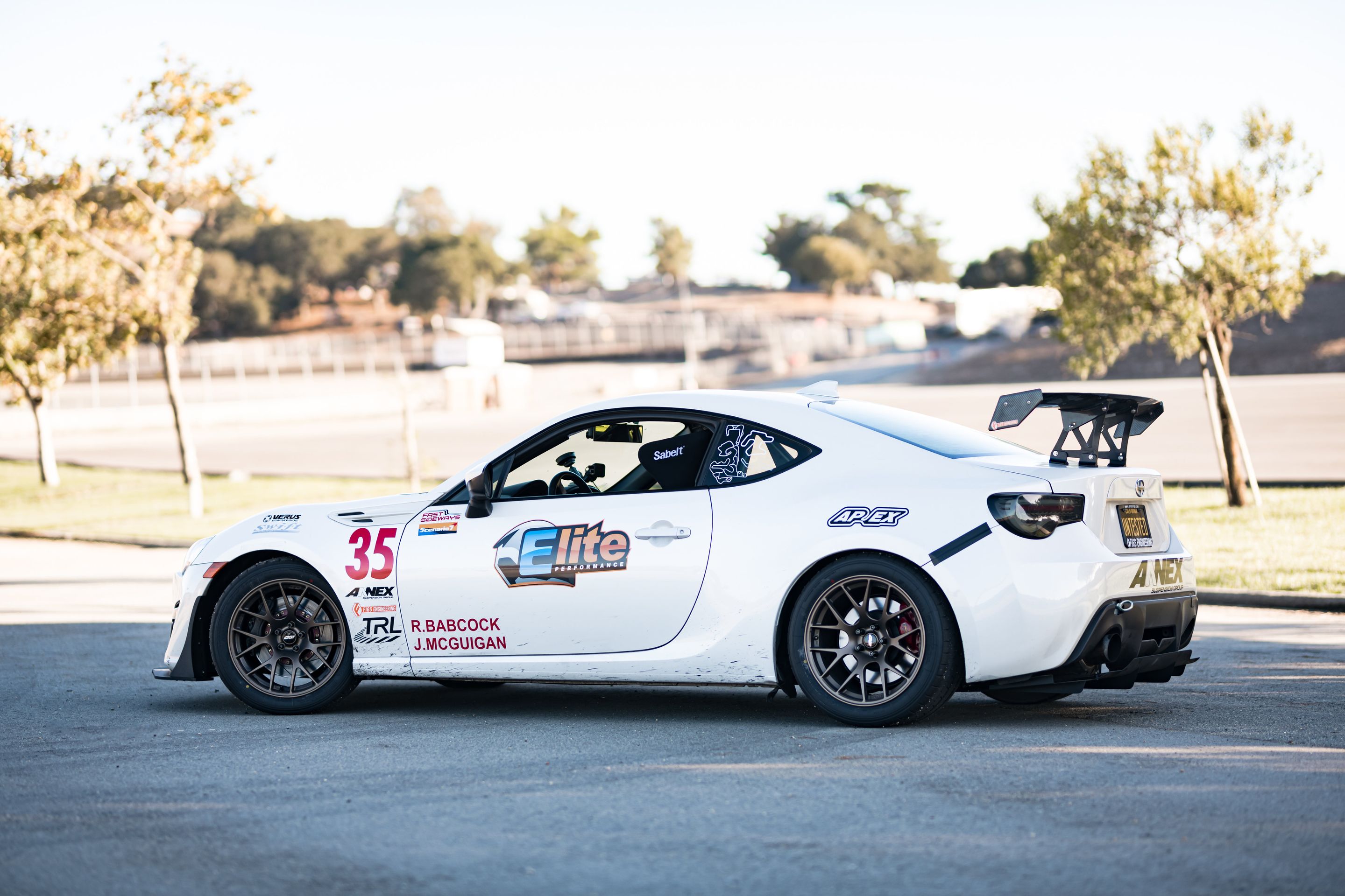 White Scion FR-S with 17" EC-7R Apex wheels in Satin Bronze