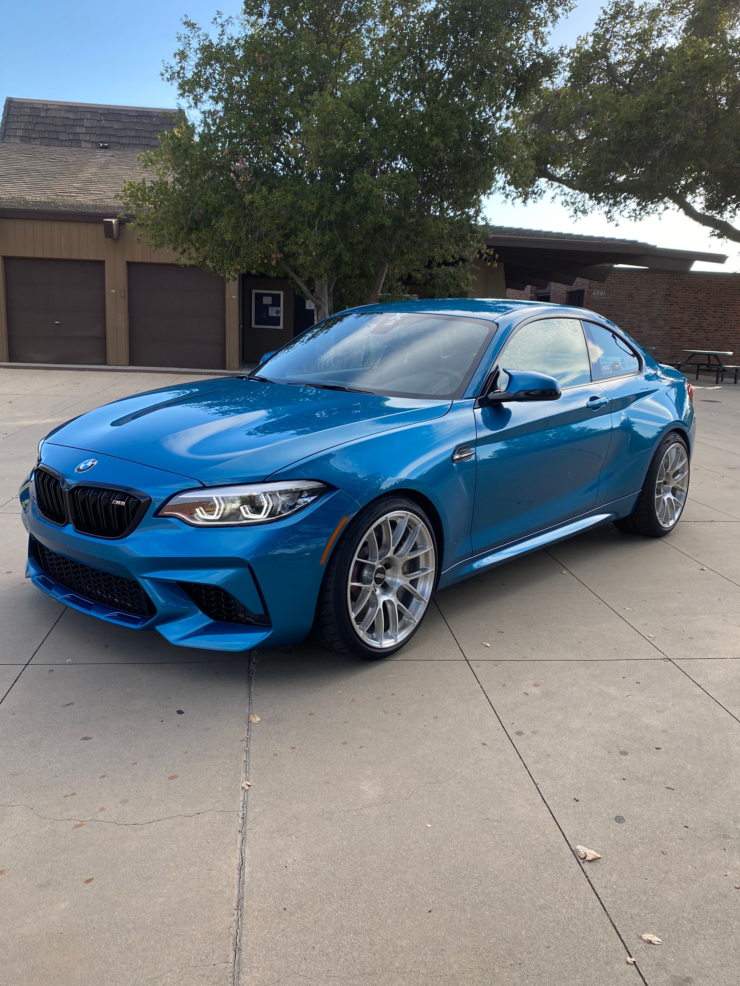 Blue BMW F87 M2 with 19" EC-7RS Apex wheels in Brushed Clear