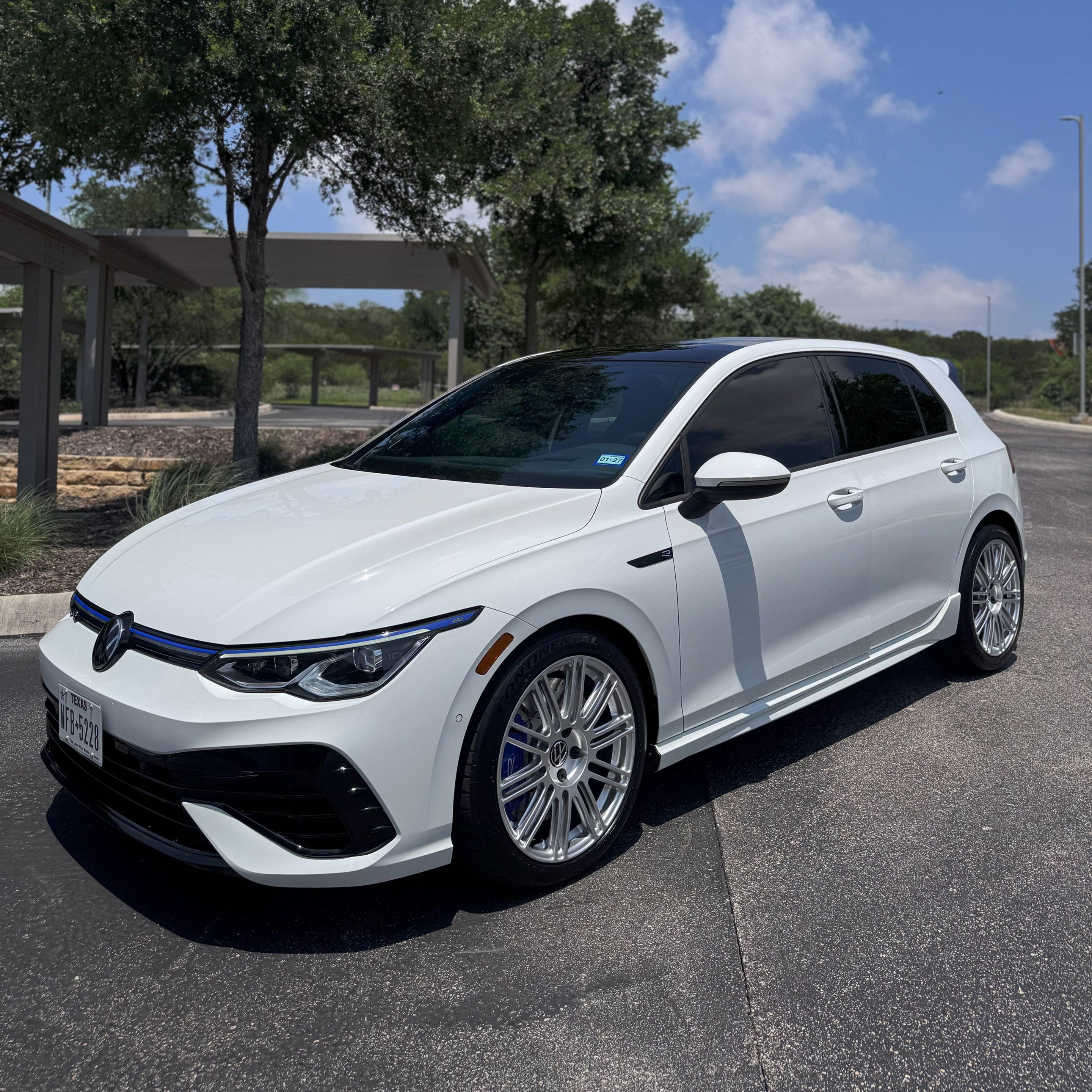 White VW MK8 Golf R with 18" TC-10RT Apex wheels in Race Silver