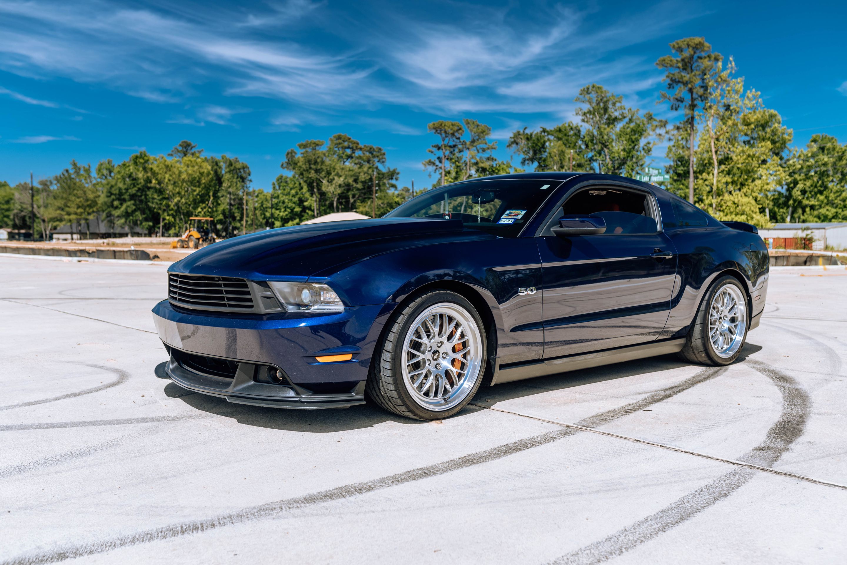 Blue Ford S197 Mustang GT with 19" ML-10RT Apex wheels in Machined Lip Brushed Clear
