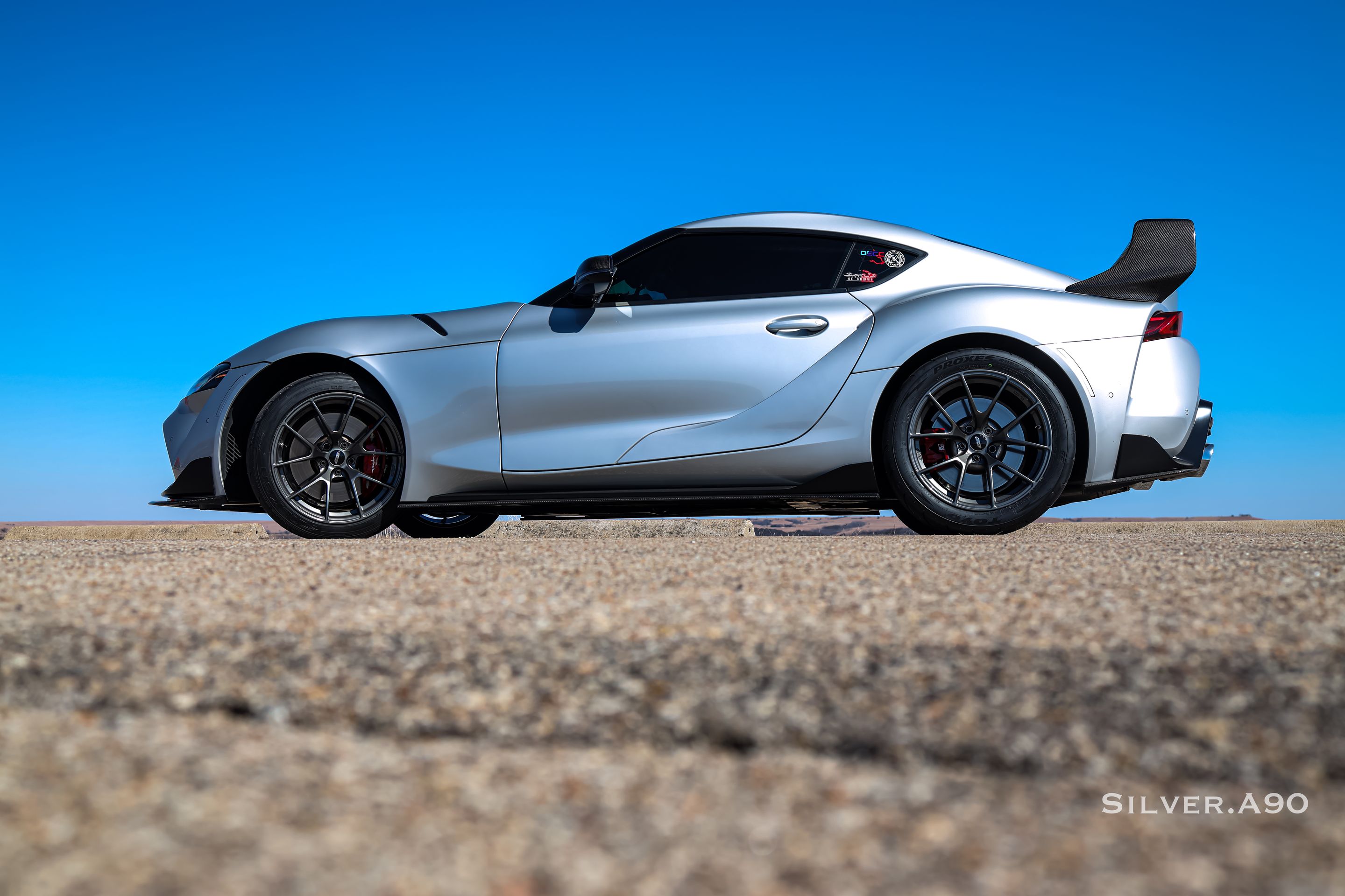 Silver Toyota GR Supra with 18" VS-5RS Apex wheels in Anthracite