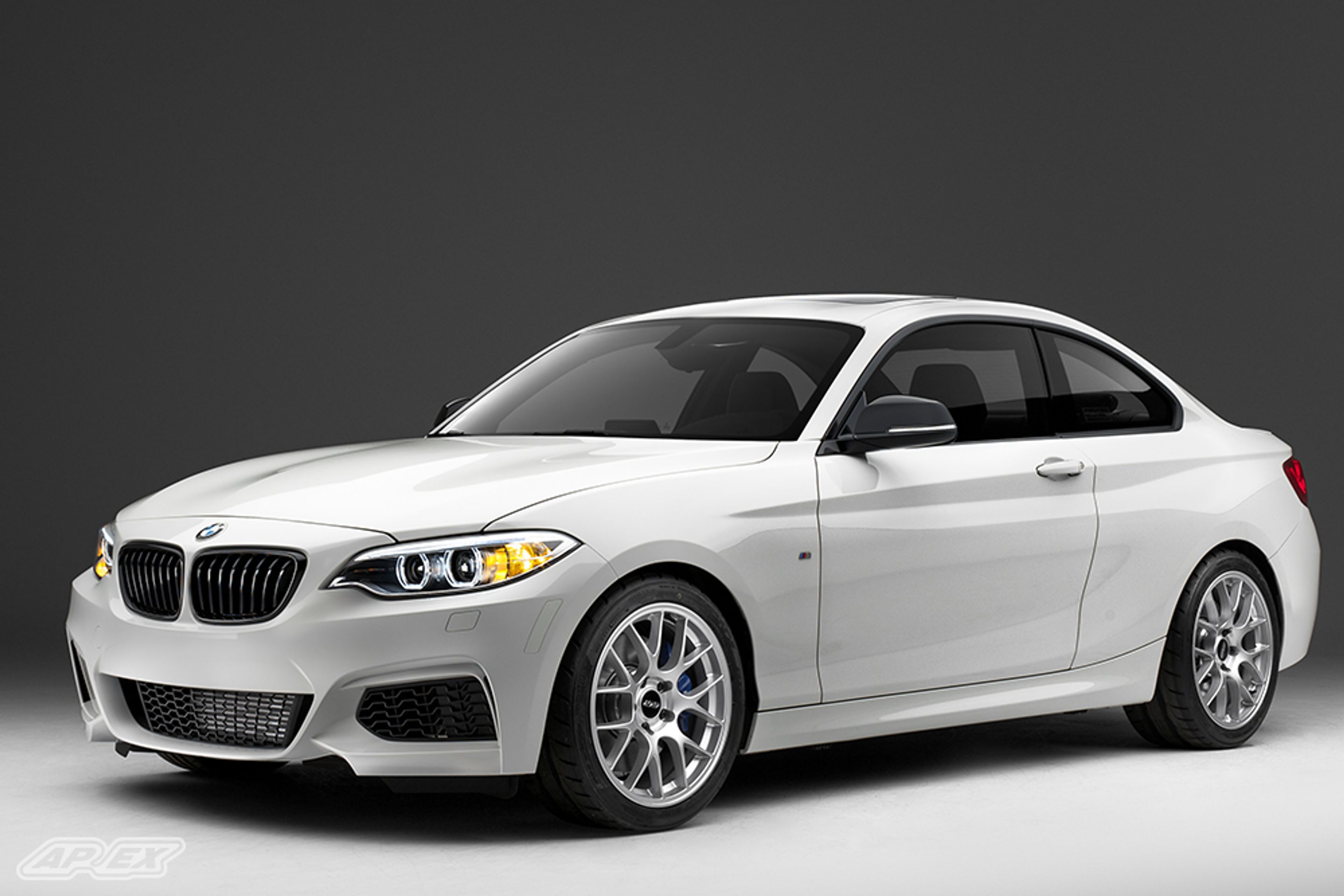 White BMW F22 Coupe 2 Series with 18" EC-7 Apex wheels in Race Silver