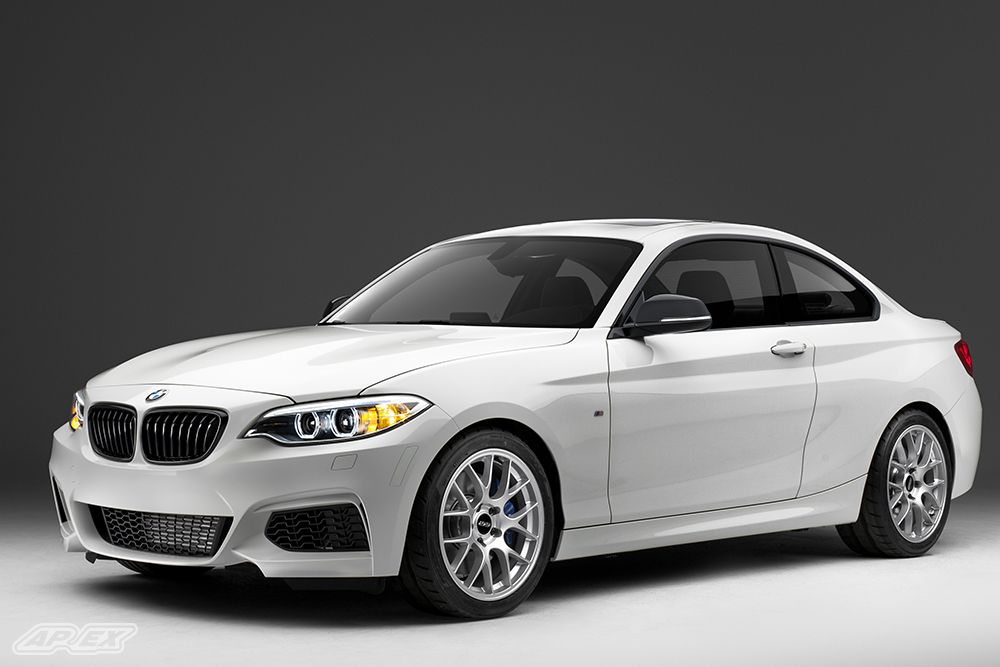 White BMW F22 Coupe 2 Series with 18" EC-7 Apex wheels in Race Silver