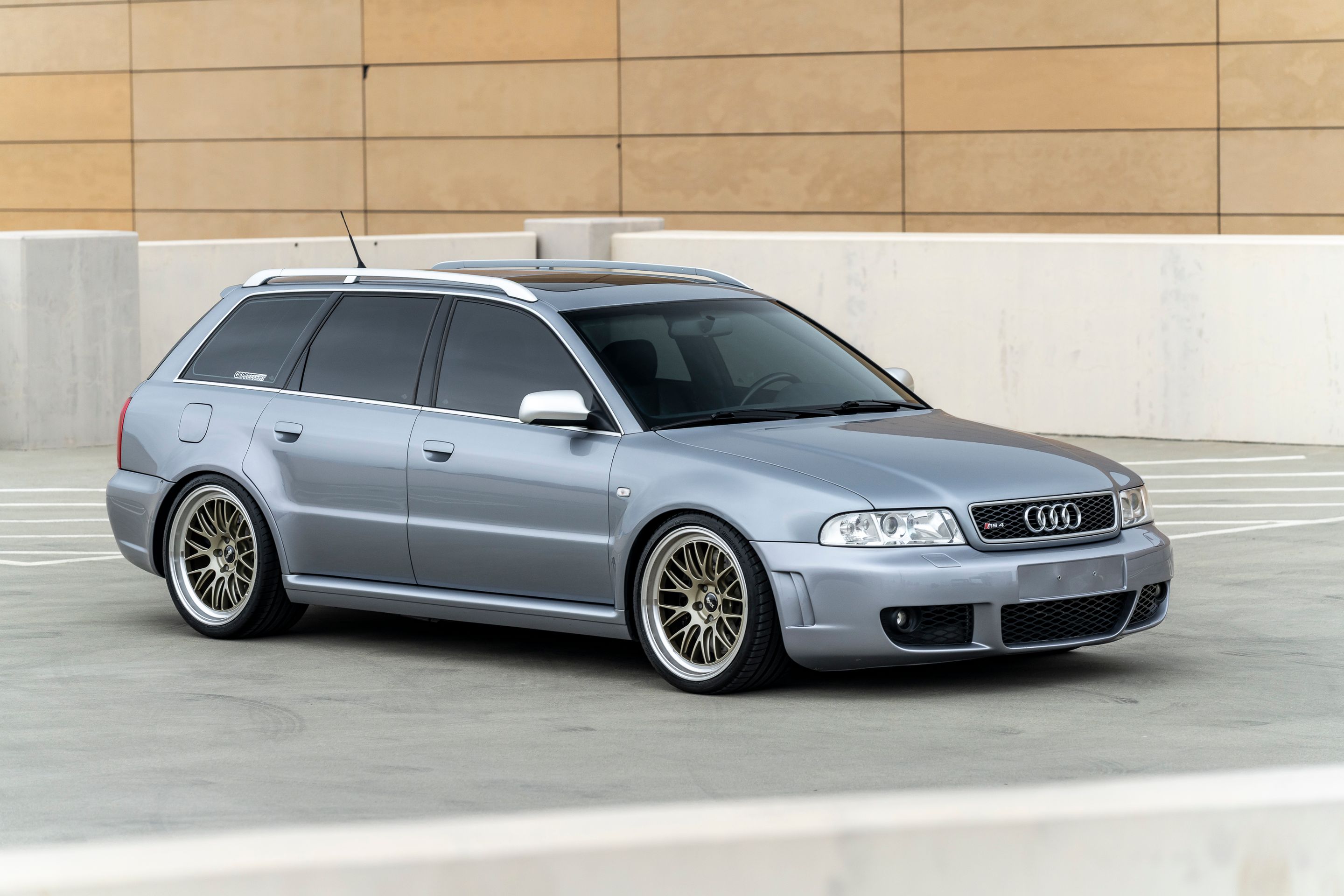 Silver Audi B5 RS 4 Avant/Wagon with 19" ML-10RT Apex wheels in Machined Lip Gloss Motorsport Gold