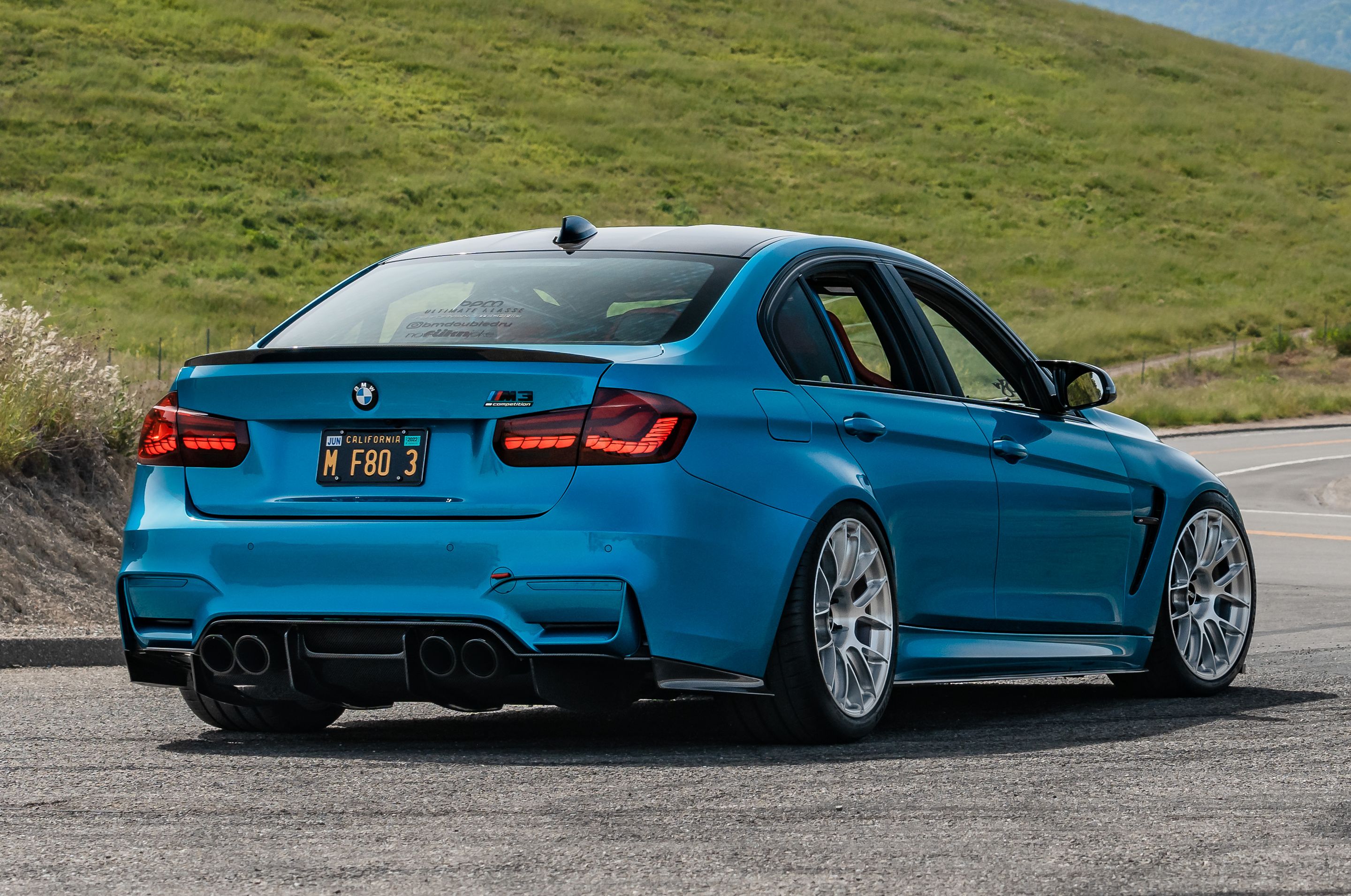 Blue BMW F80 M3 with 19" EC-7RS Apex wheels in Brushed Clear