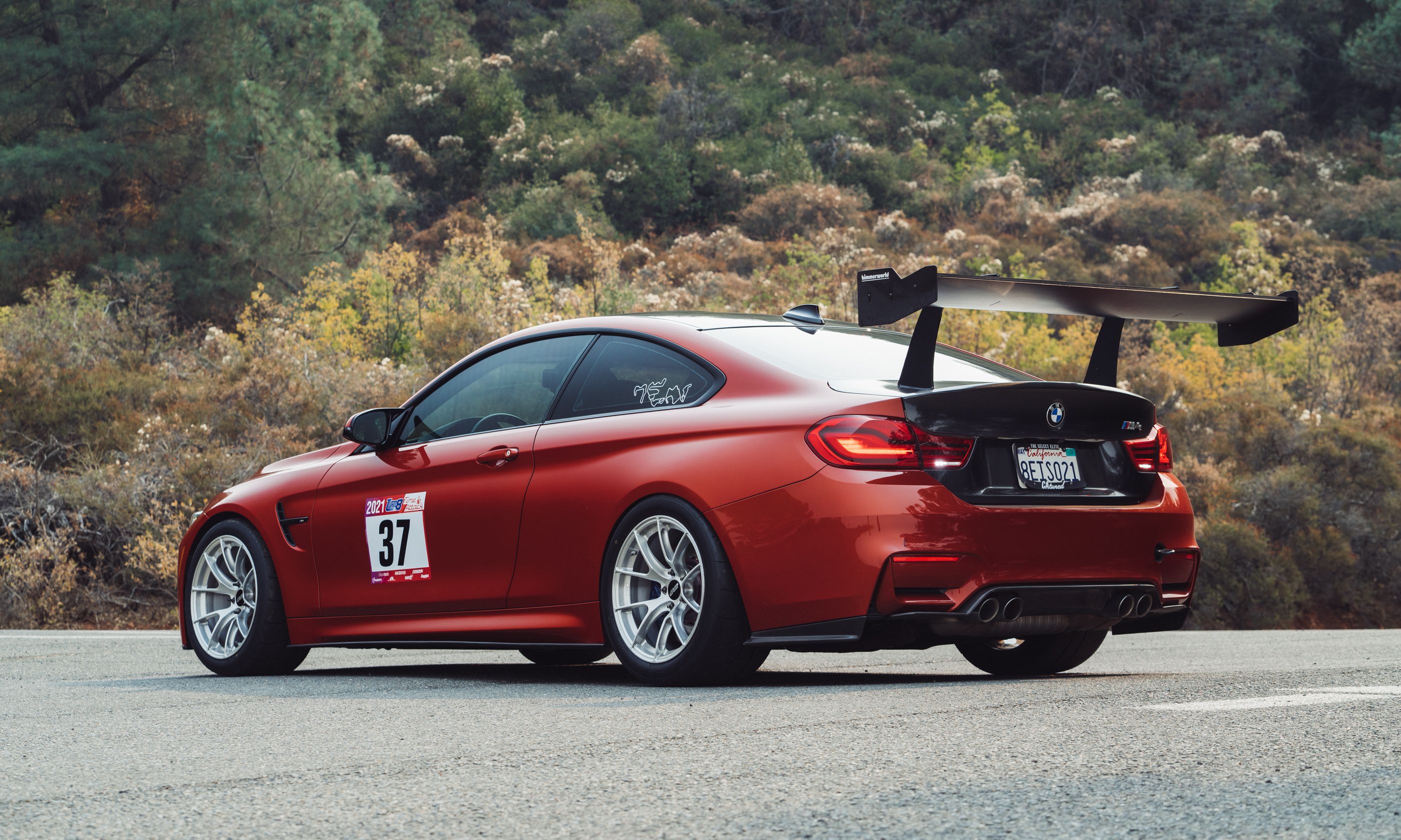 Orange BMW F82 Coupe M4 with 18" VS-5RS Apex wheels in Brushed Clear