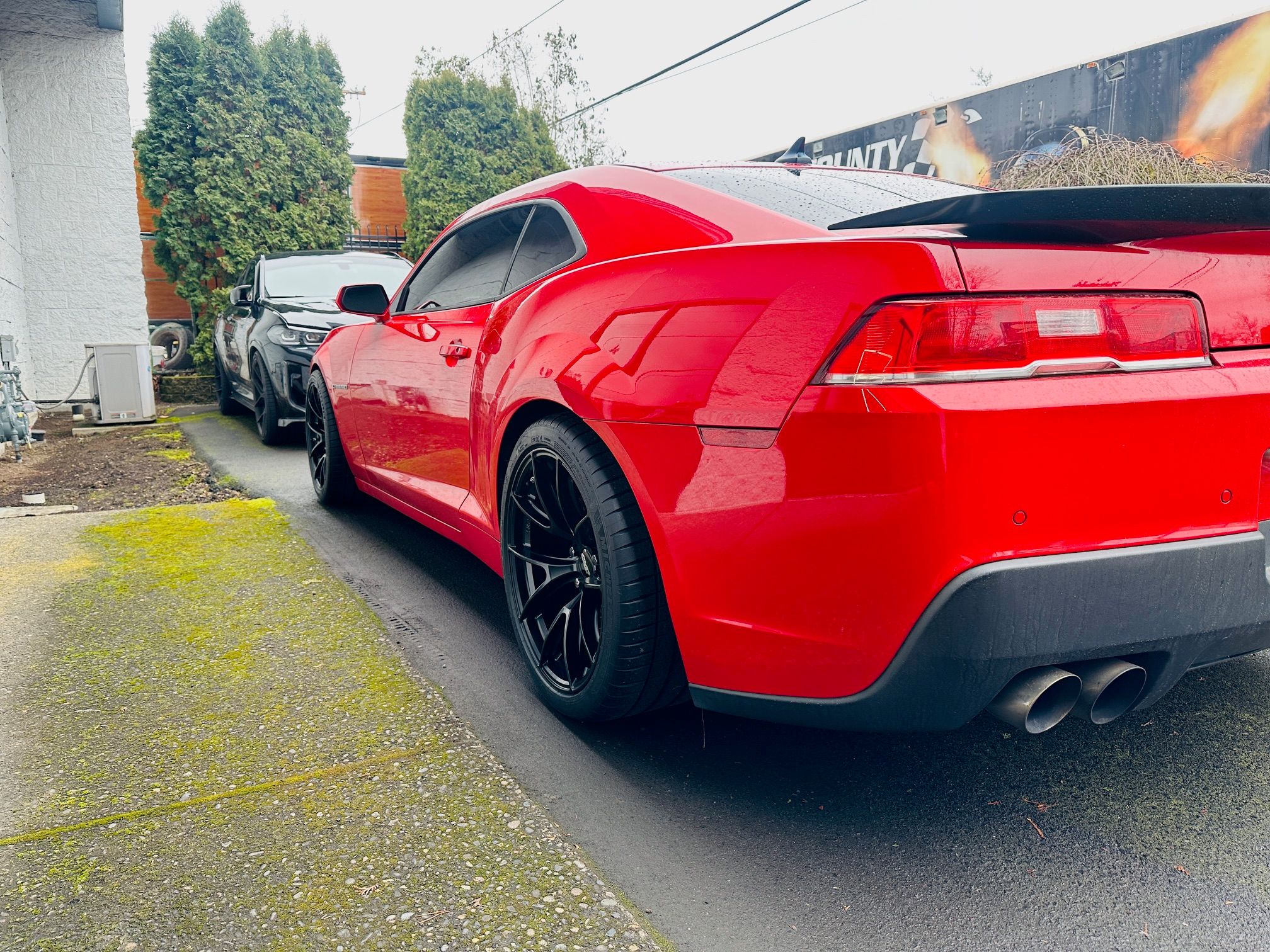 Red Chevrolet 5th Gen Camaro SS 1LE with 19" VS-5RS Apex wheels in Satin Black