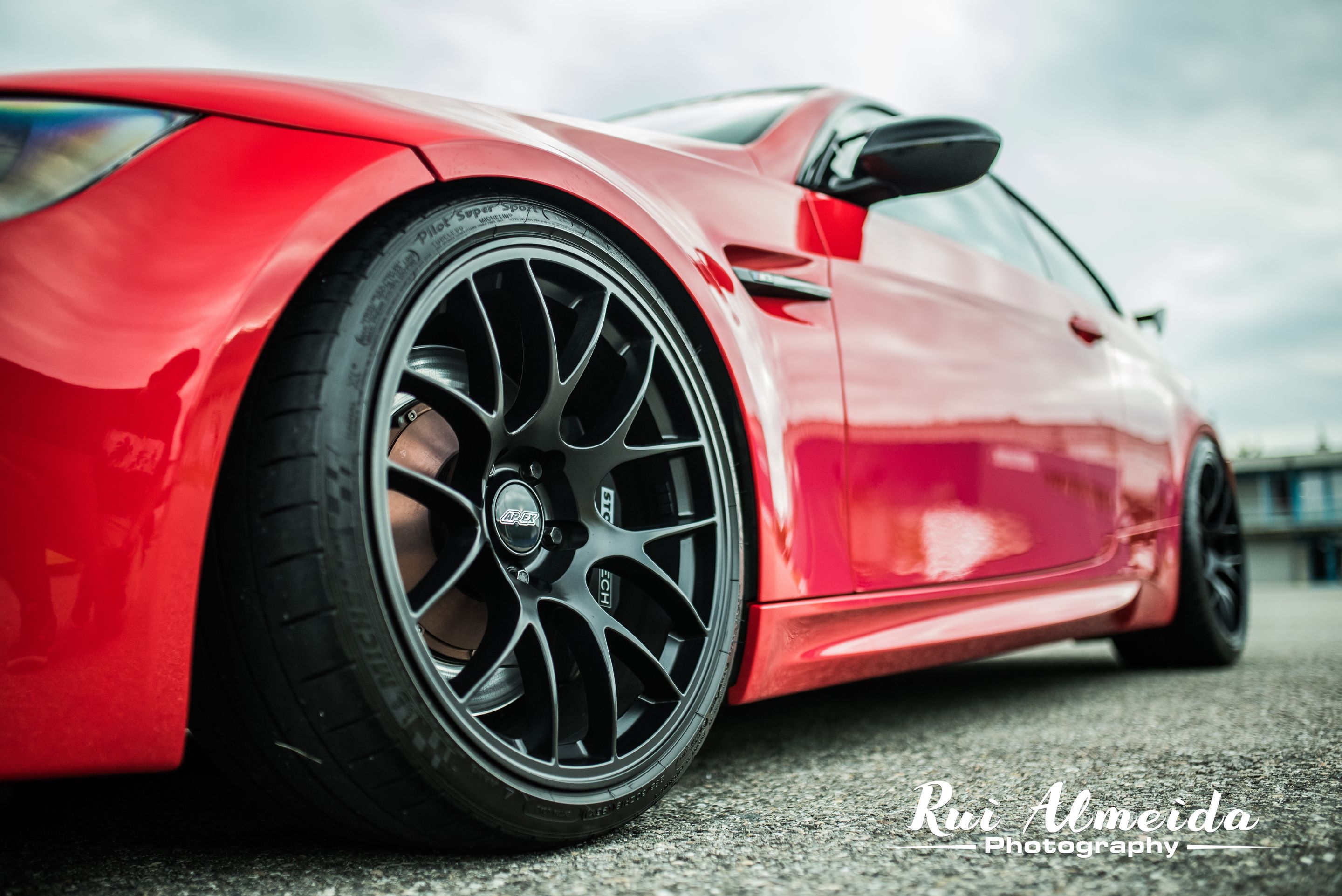 Red BMW E92 Coupe M3 with 19" EC-7 Apex wheels in Satin Black