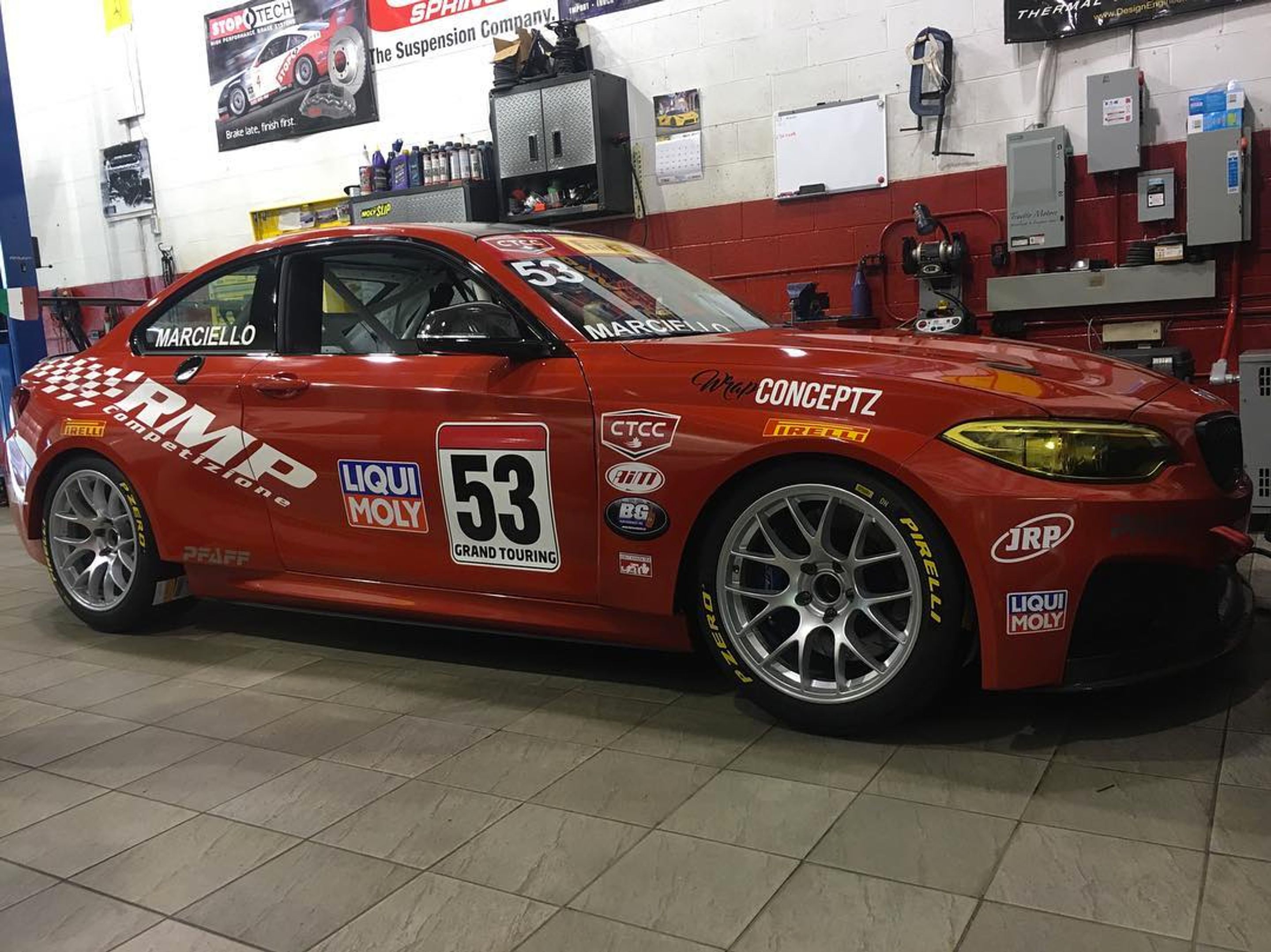 Red BMW F22 Coupe 2 Series with 18" EC-7 Apex wheels in Race Silver