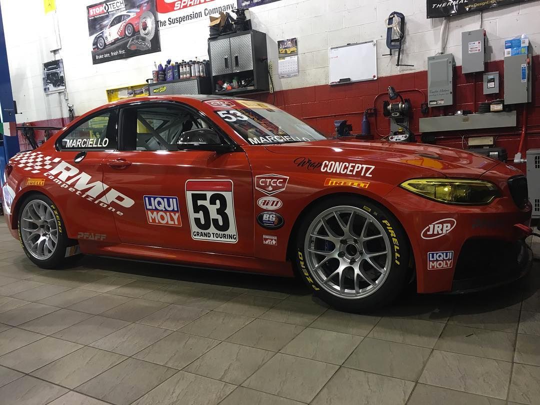 Red BMW F22 Coupe 2 Series with 18" EC-7 Apex wheels in Race Silver