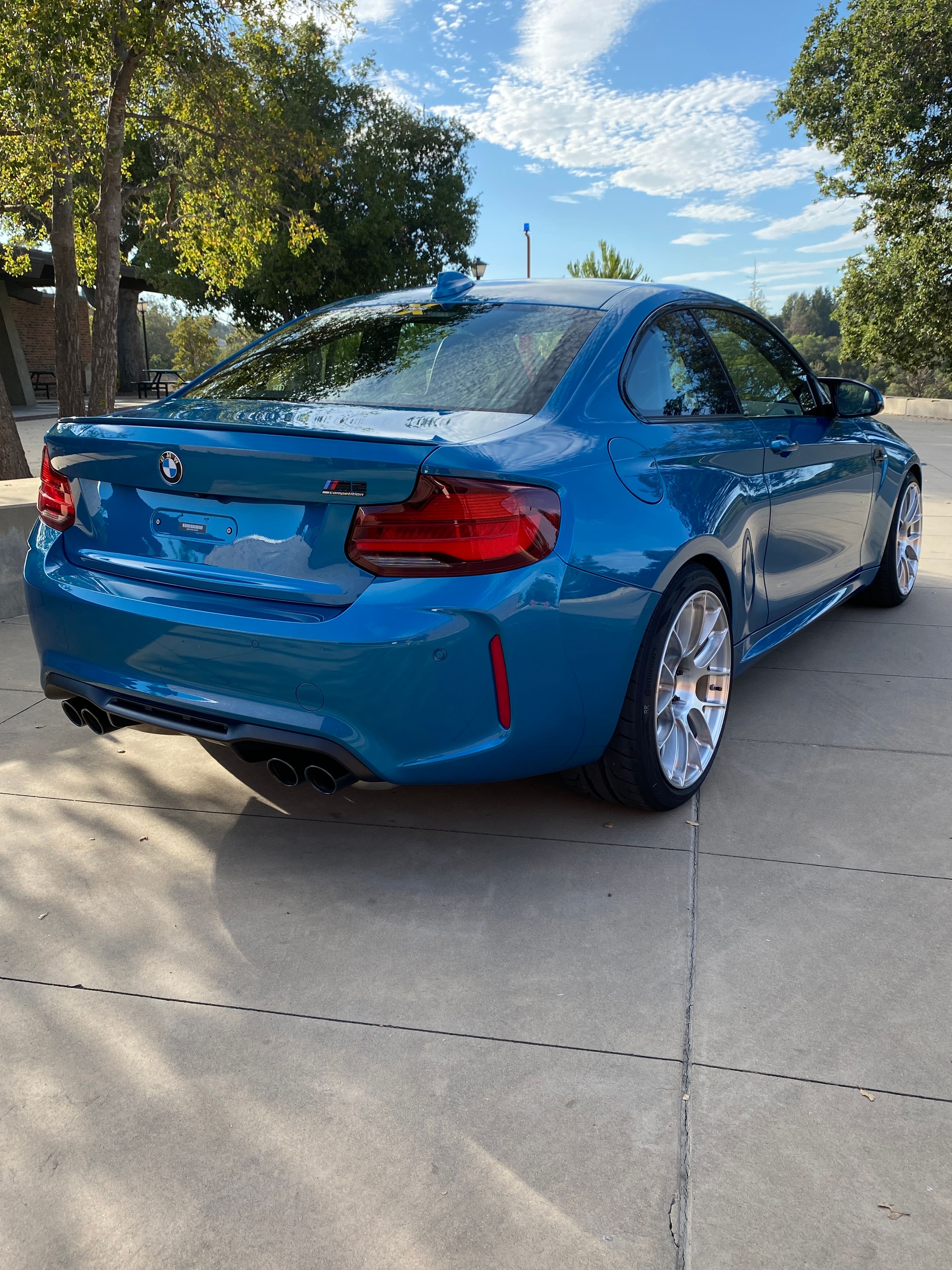 Blue BMW F87 M2 with 19" EC-7RS Apex wheels in Brushed Clear