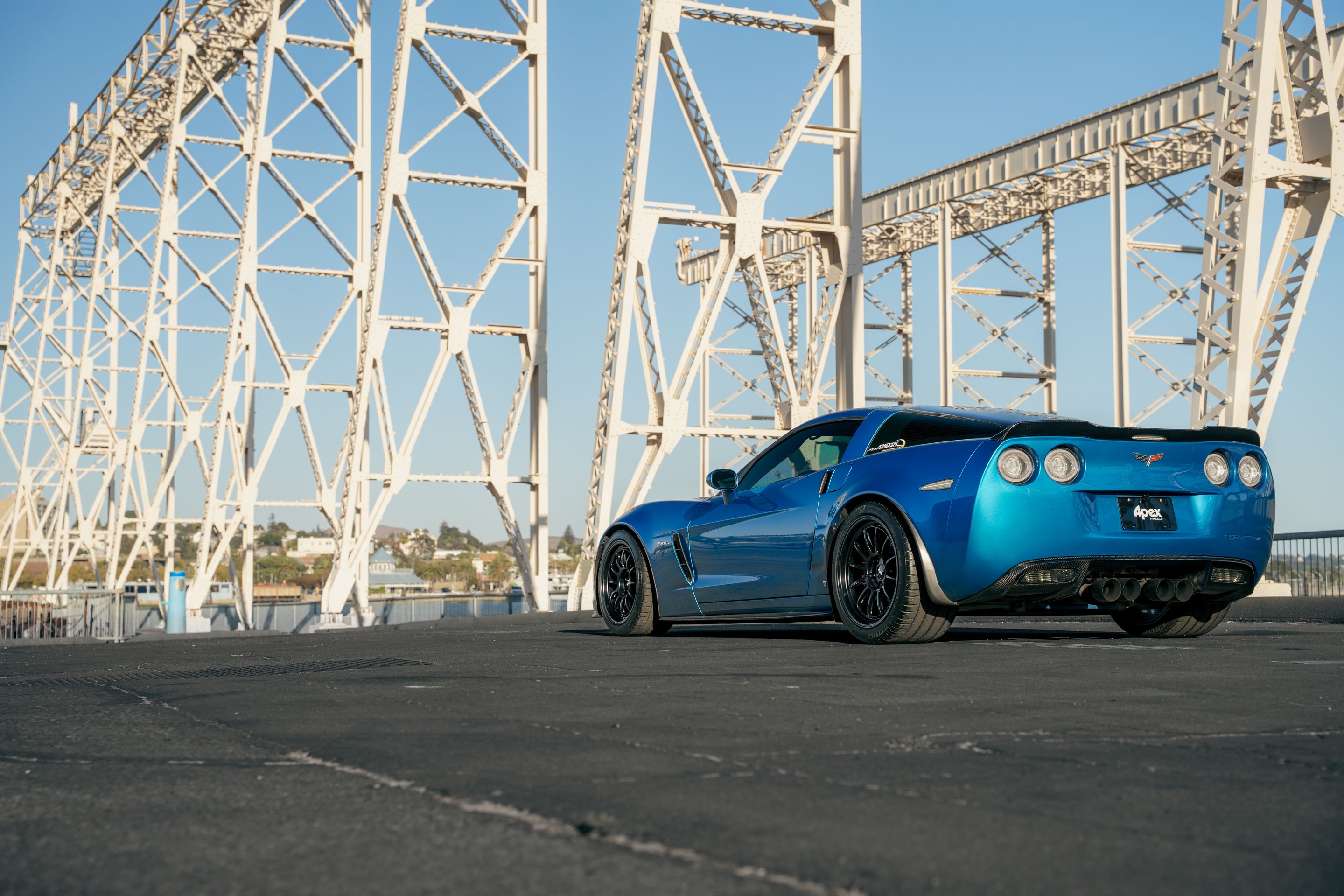 Blue Chevrolet C6 Corvette Z06 with 18"/19" TEST-S Apex wheels in Satin Black
