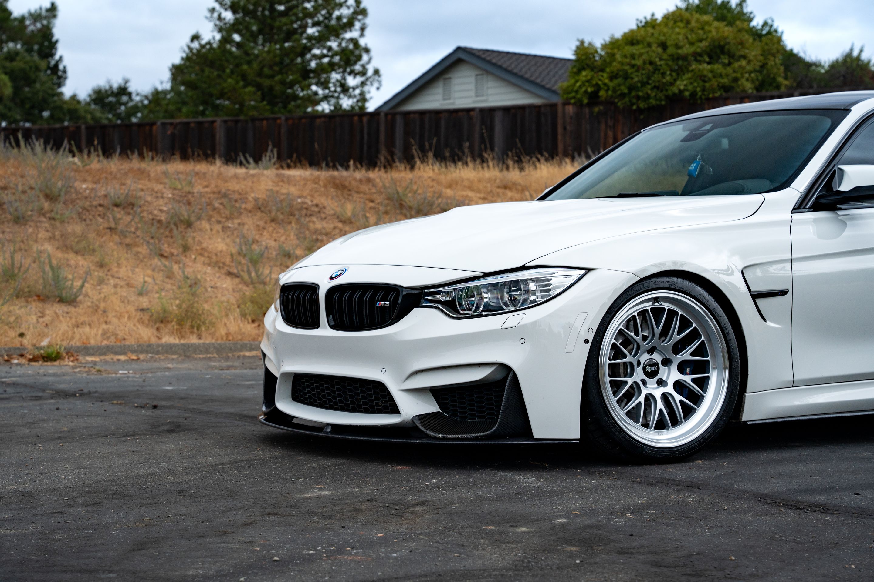 White BMW F80 M3 with 19" ML-10RT Apex wheels in Machined Lip Race Silver