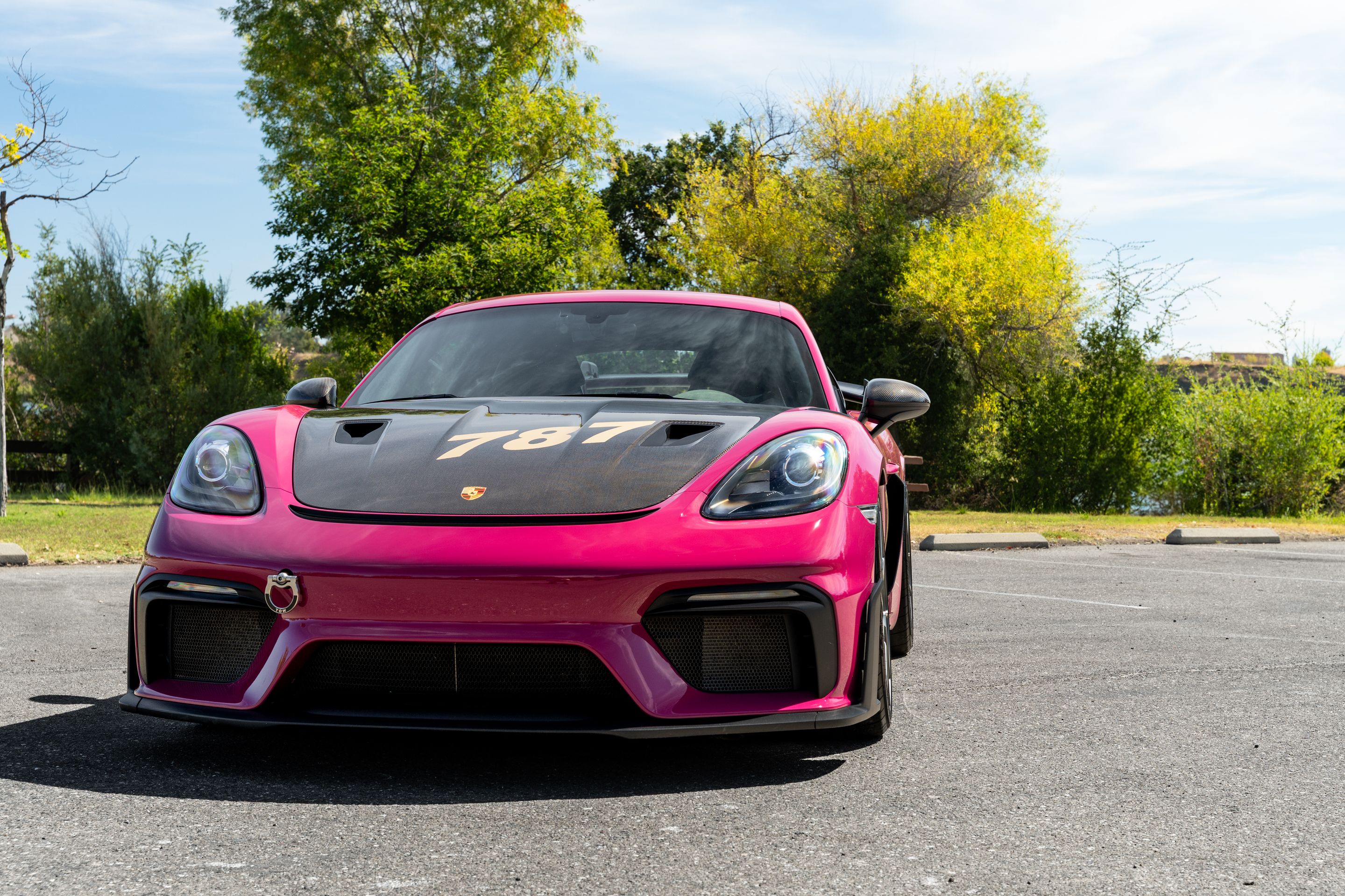 Pink Porsche 718 Cayman GT4 RS with 20" VS-5RS Apex wheels in Anthracite