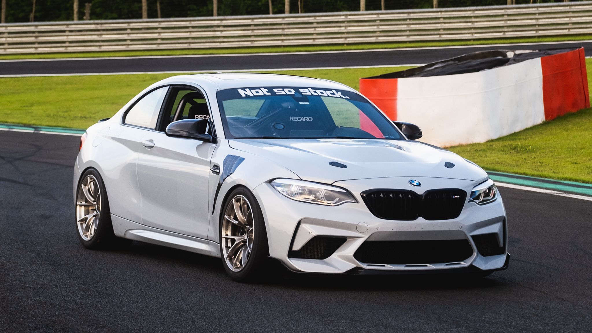 Silver BMW F87 M2 with 18" VS-5RS Apex wheels in Brushed Clear