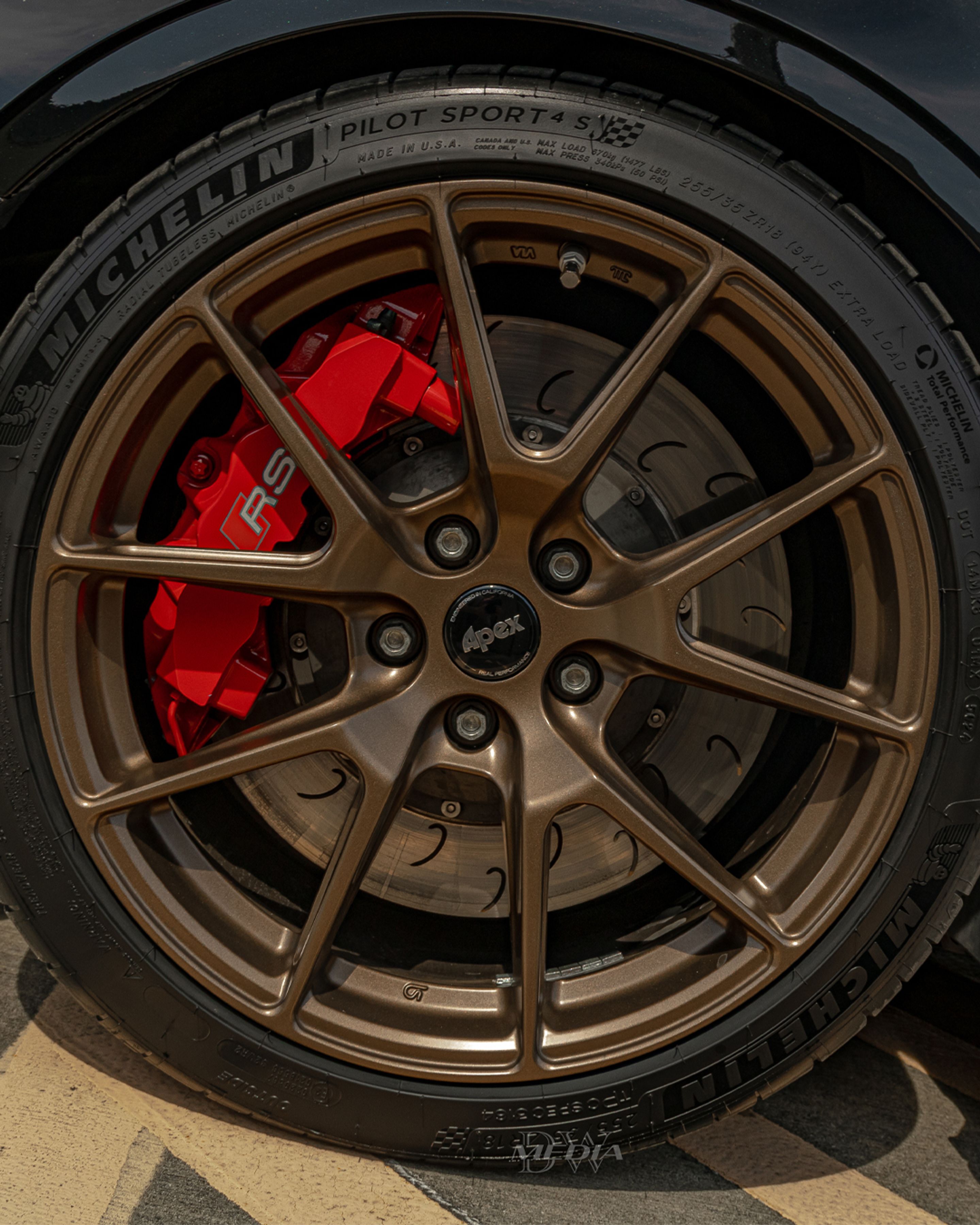 Black Audi 8V RS 3 with 18" VS-5 Apex wheels in Satin Bronze