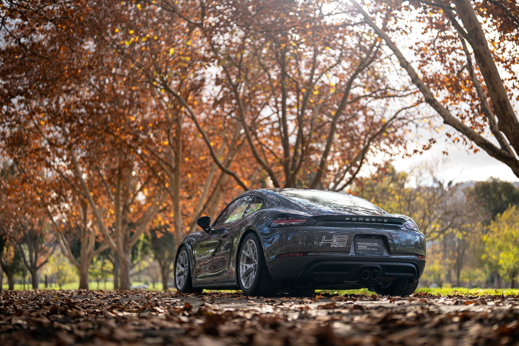 Grey Porsche 718 Cayman S with 18" VS-5RS Apex wheels in Brushed Clear