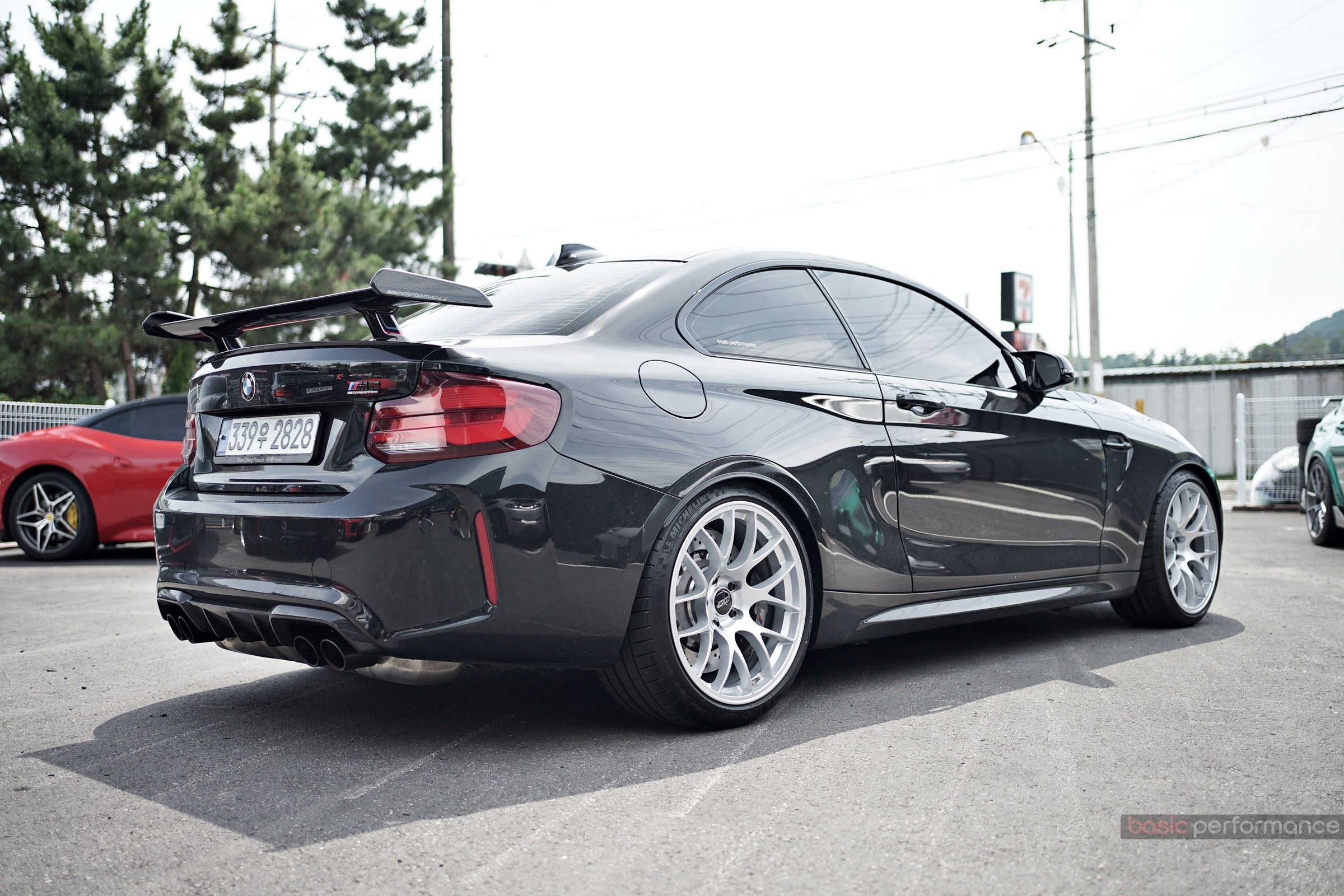 Black BMW F87 M2 with 19" EC-7 Apex wheels in Race Silver