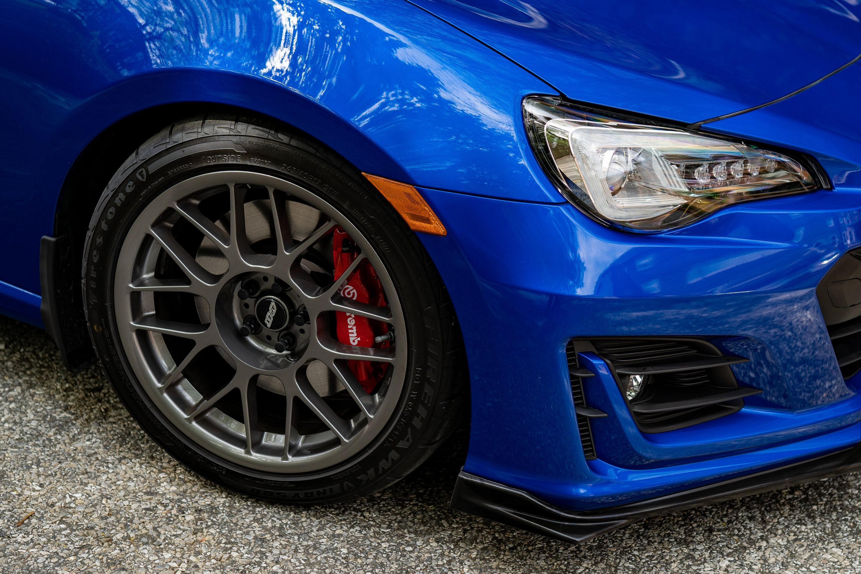 Blue Subaru ZC6 / Gen 1 BRZ with 17" ARC-8 Apex wheels in Anthracite