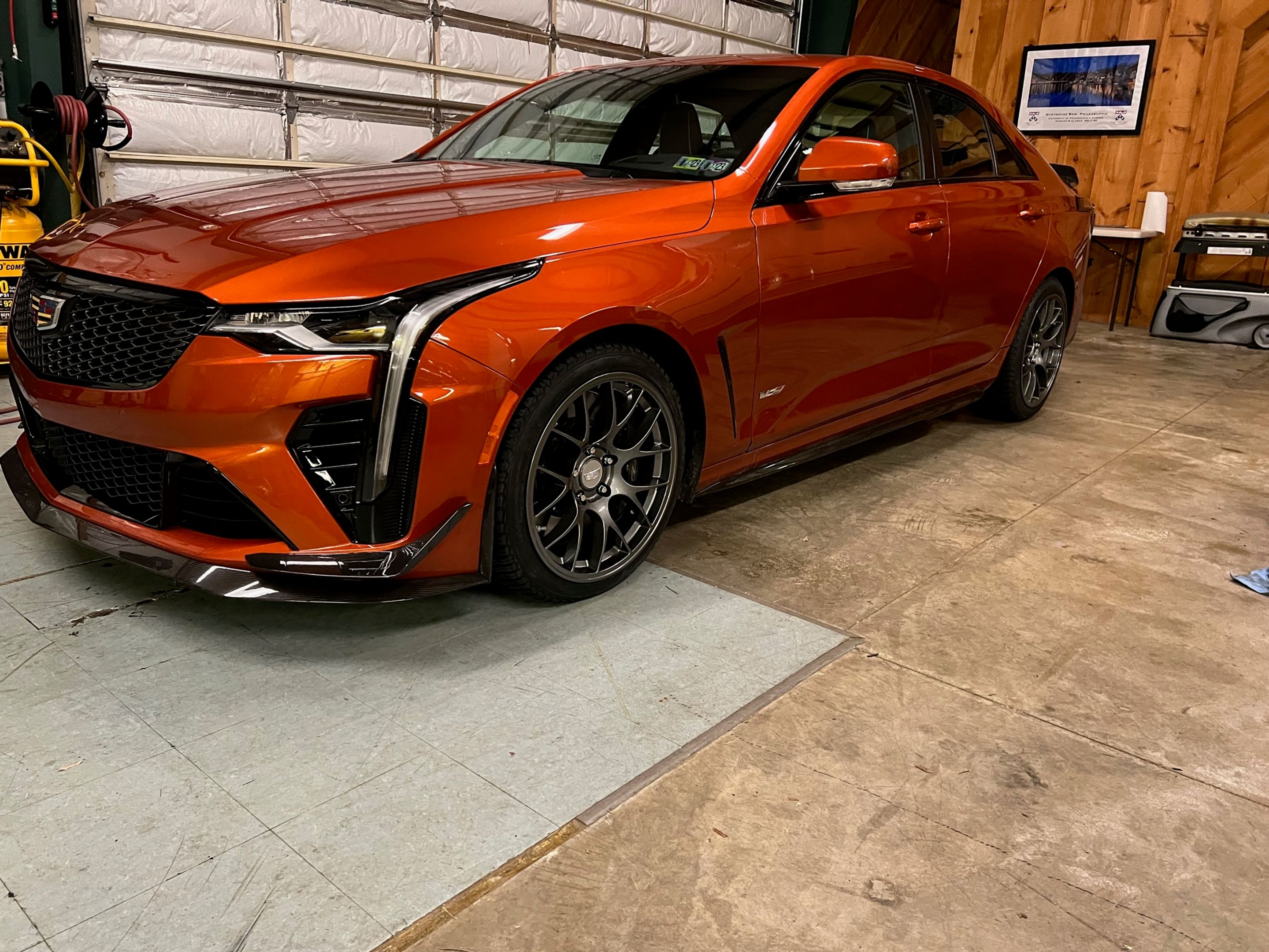 Orange Cadillac CT4-V Blackwing with 18" EC-7 Apex wheels in Anthracite