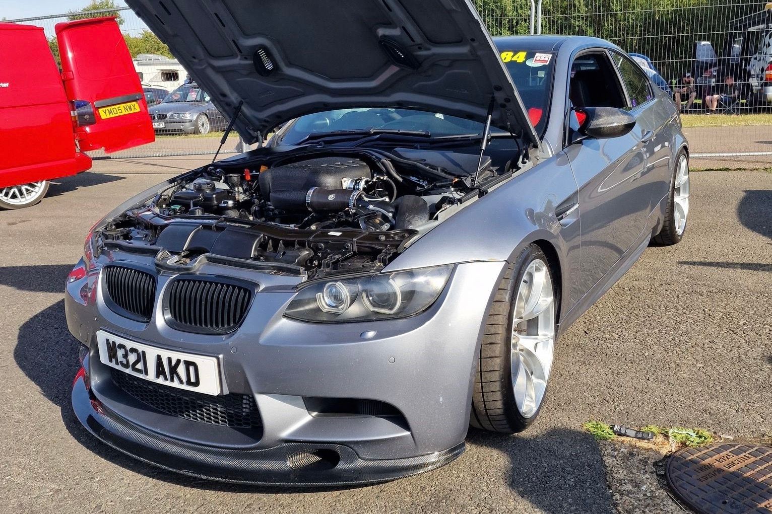 Grey BMW E92 Coupe M3 with 19" VS-5RS Apex wheels in Brushed Clear