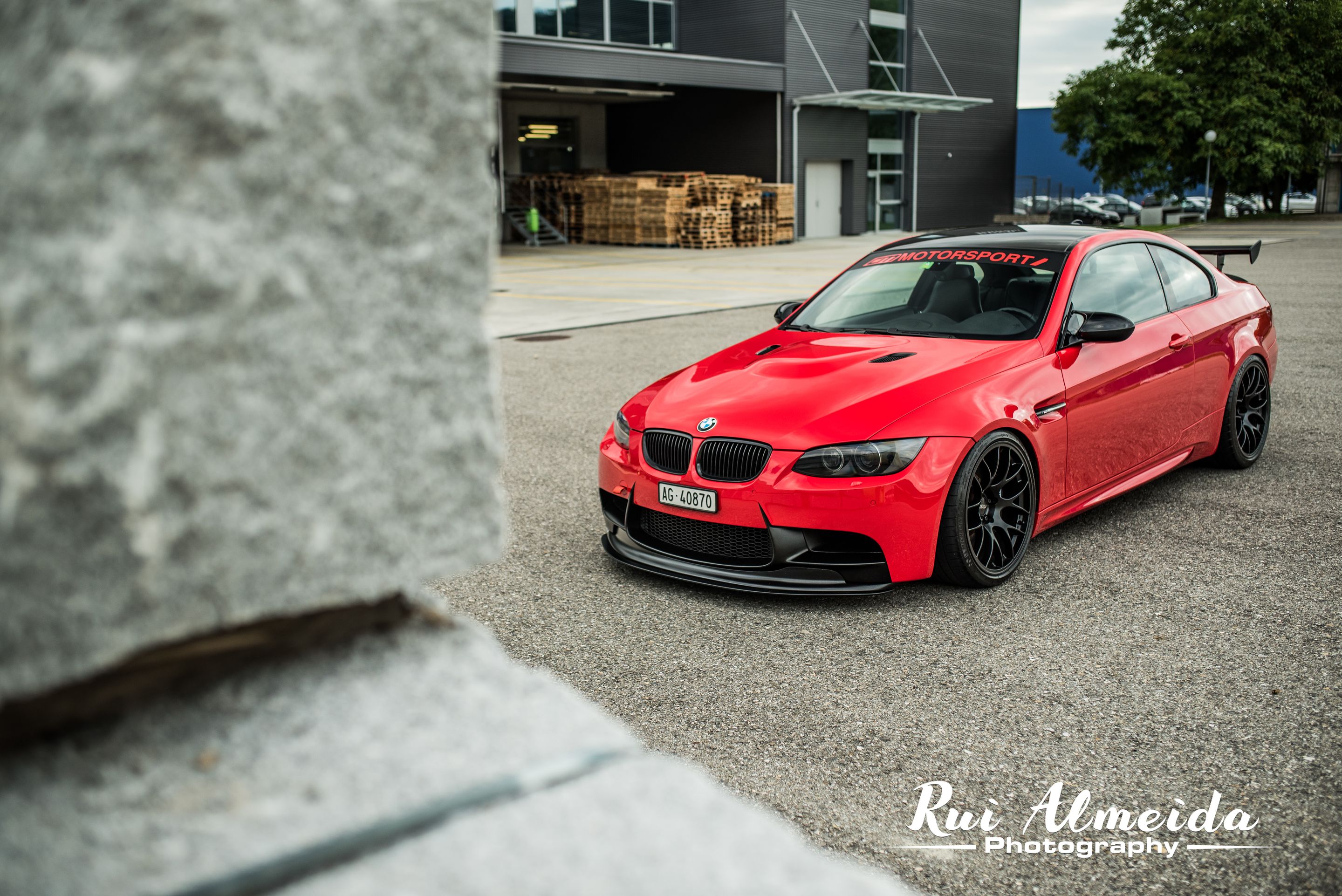 Red BMW E92 Coupe M3 with 19" EC-7 Apex wheels in Satin Black