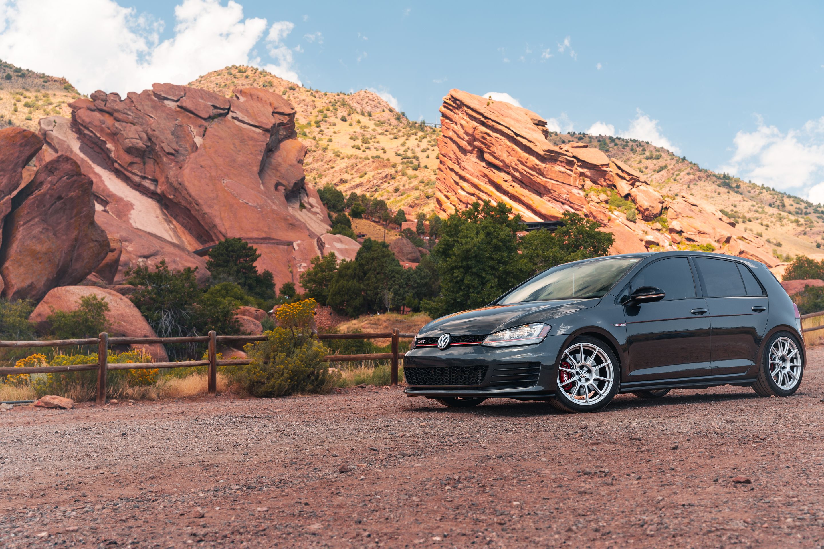 Grey VW MK7 GTI with 18" SM-10 Apex wheels in Race Silver