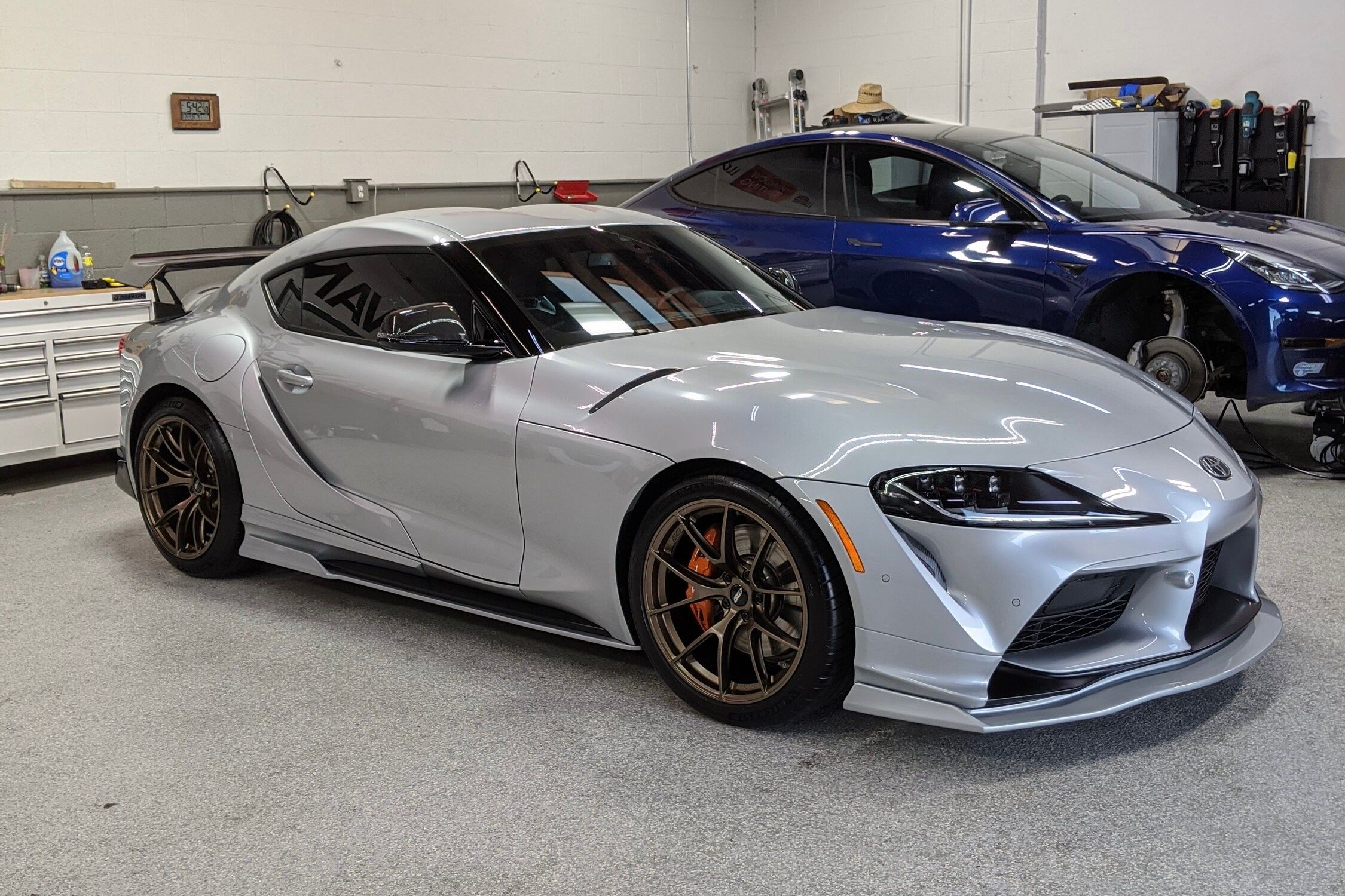 Silver Toyota GR Supra with 19" VS-5RS Apex wheels in Satin Bronze