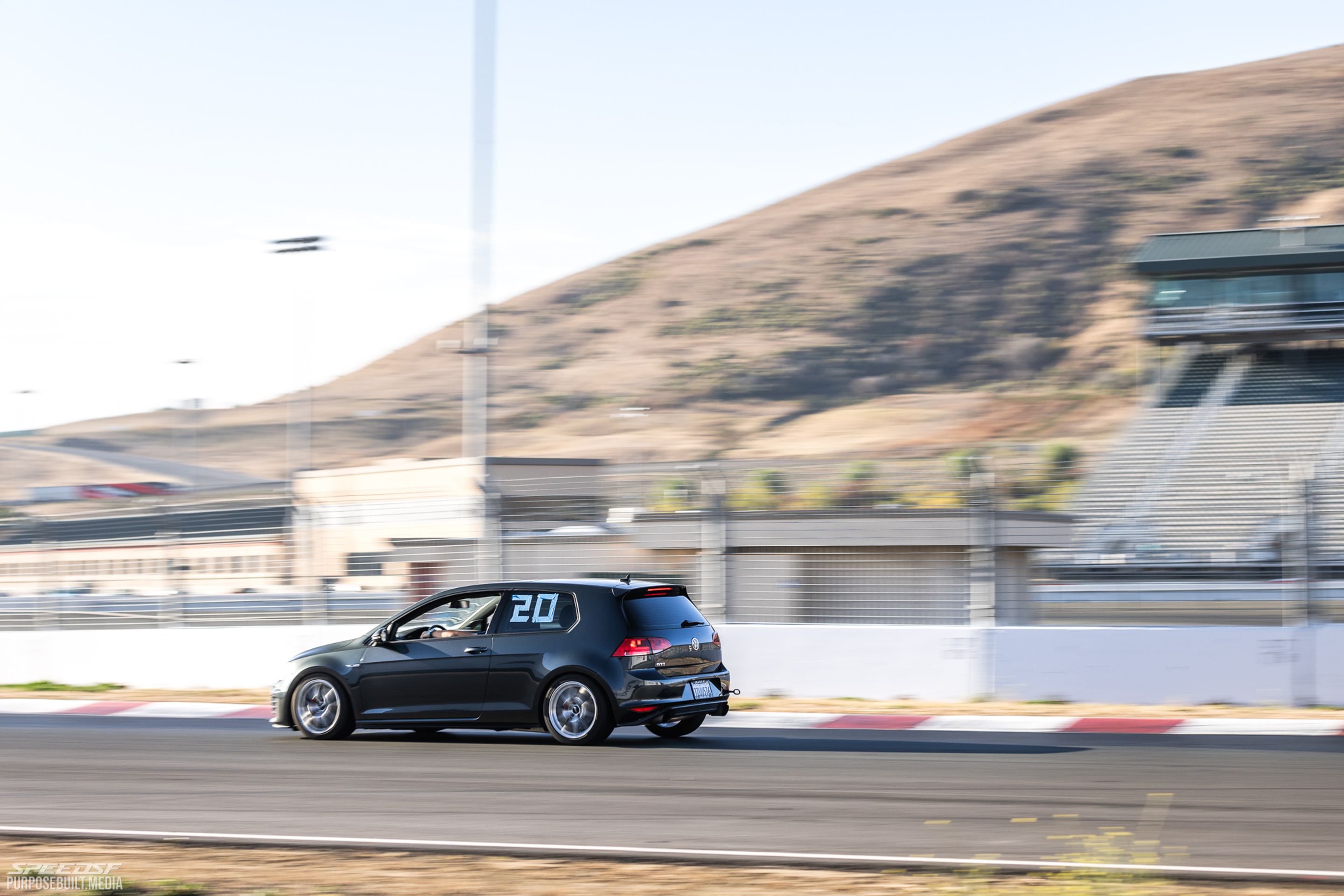 Grey VW MK7 GTI with 17" VS-5RS Apex wheels in Brushed Clear