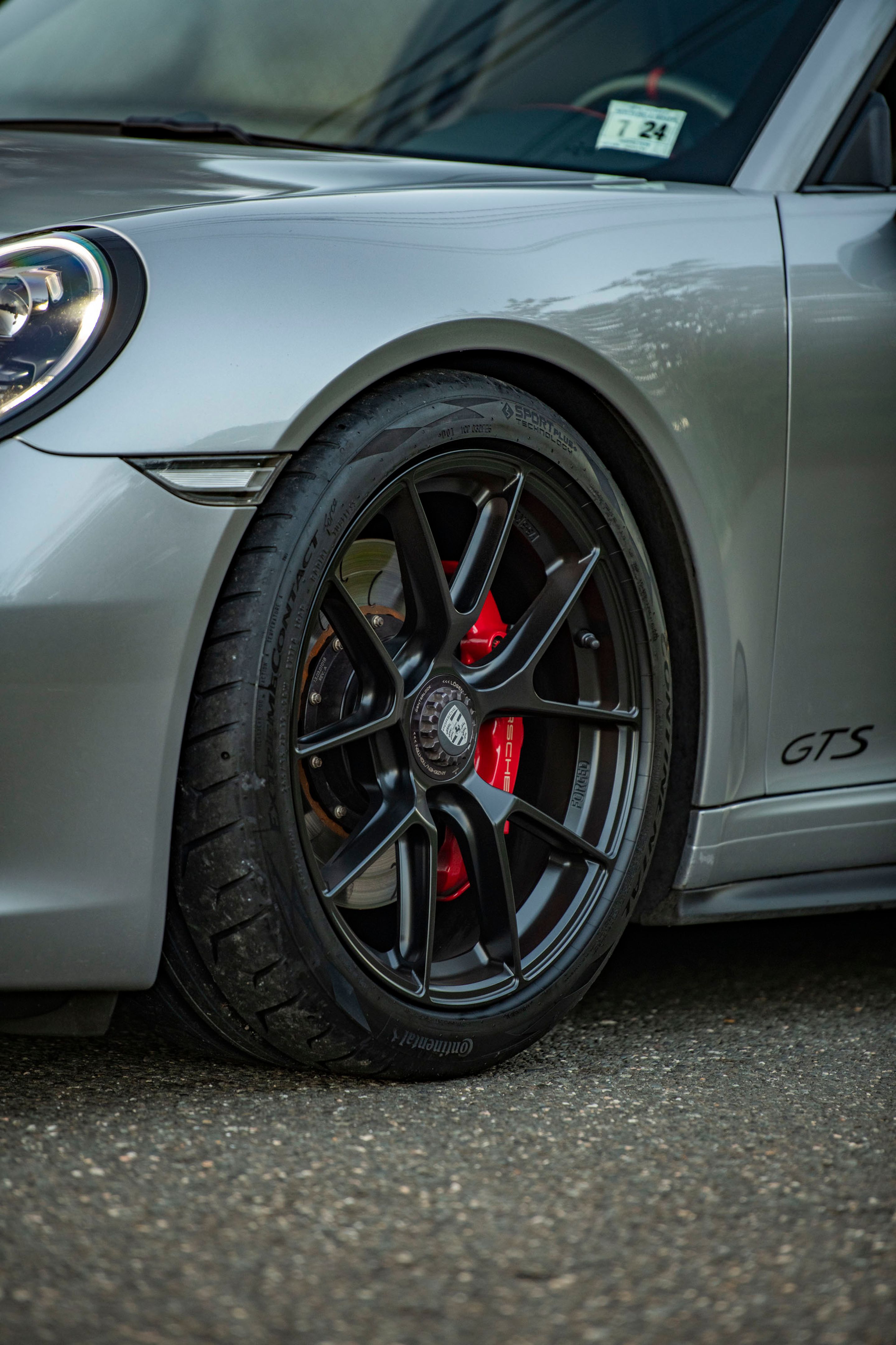 Grey Porsche 911 991.2 Carrera GTS with 19" VS-5RS Apex wheels in Satin Black