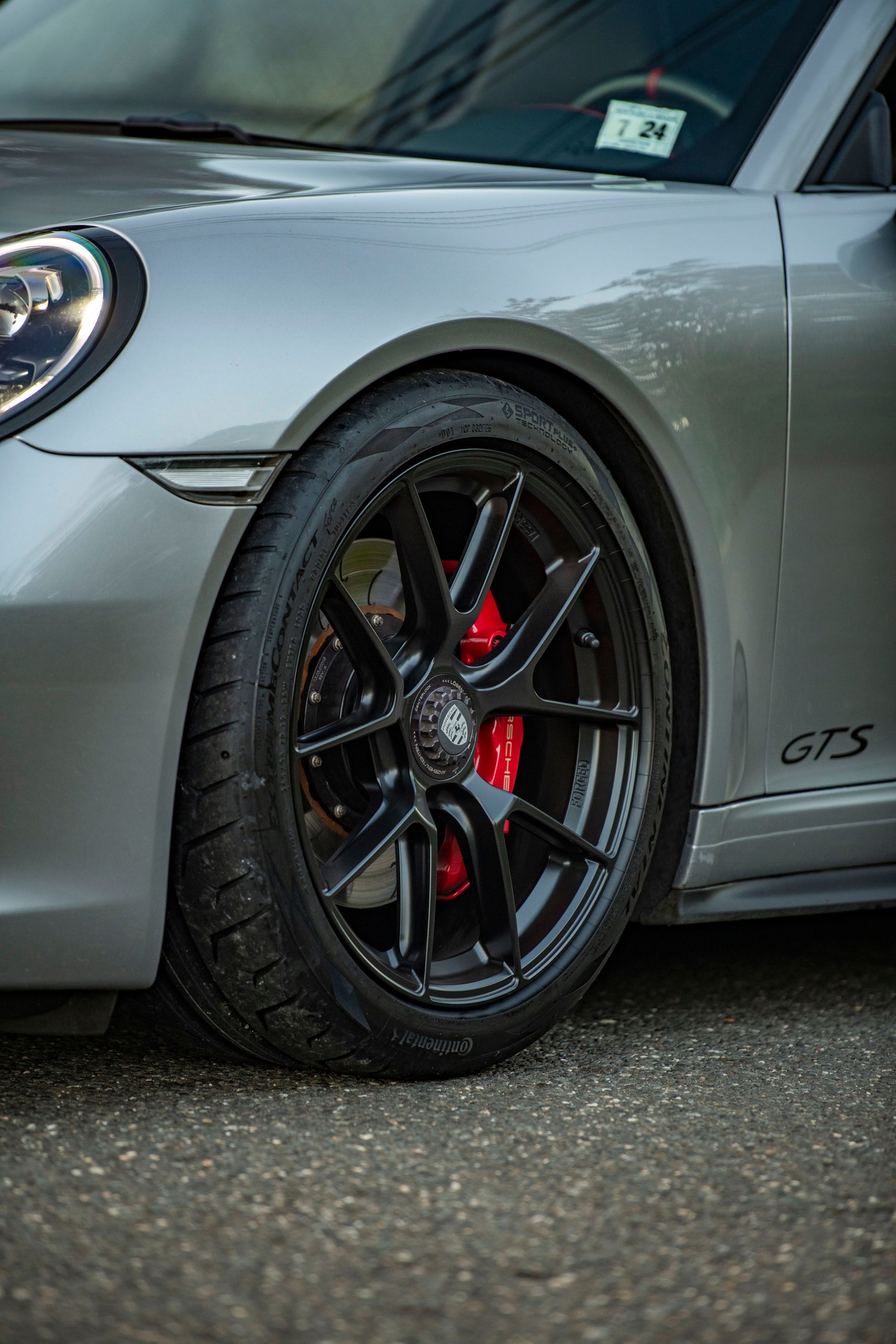 Grey Porsche 911 991.2 Carrera GTS with 19" VS-5RS Apex wheels in Satin Black