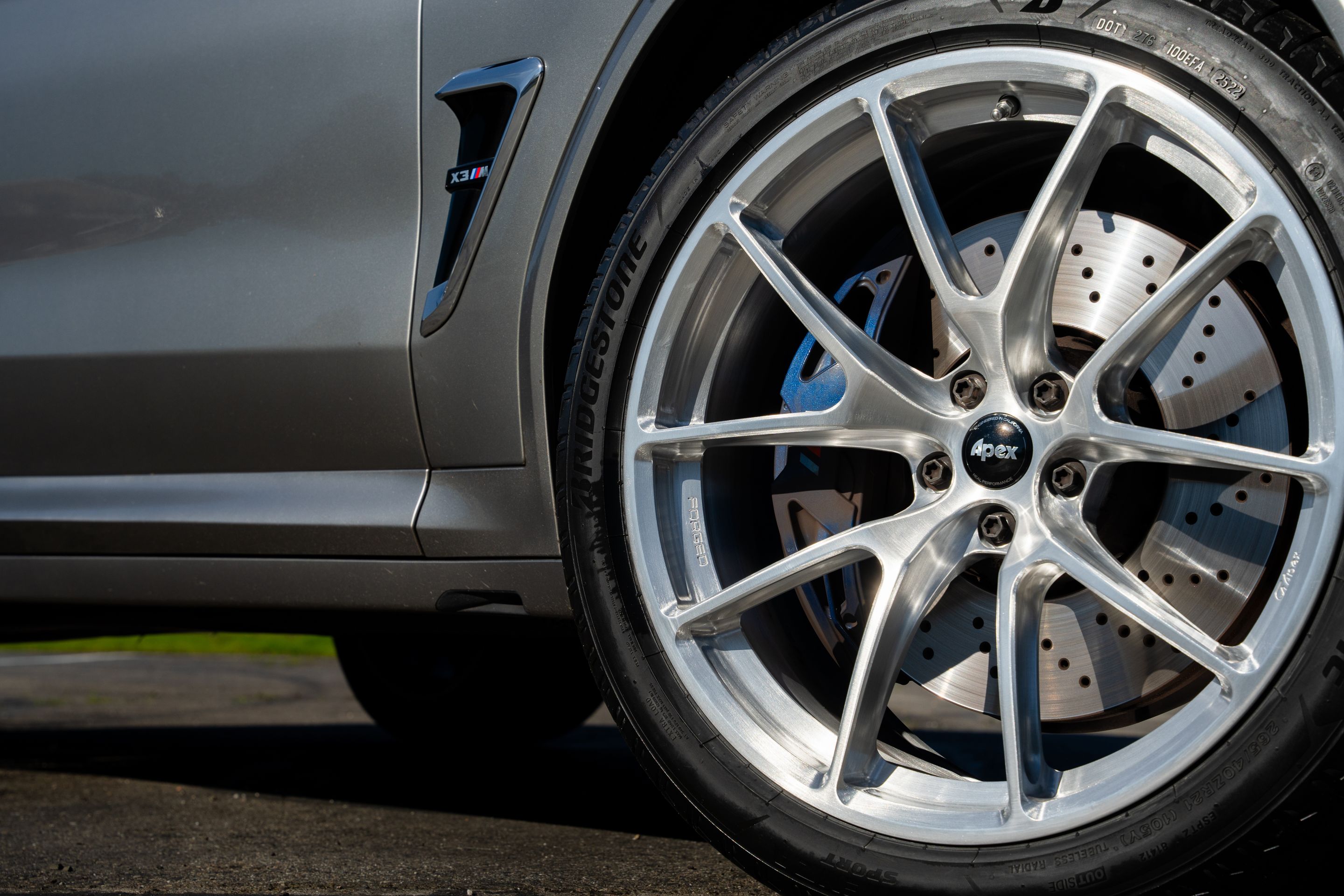 Silver BMW F97 X3M with 21" VS-5RX Apex wheels in Brushed Clear