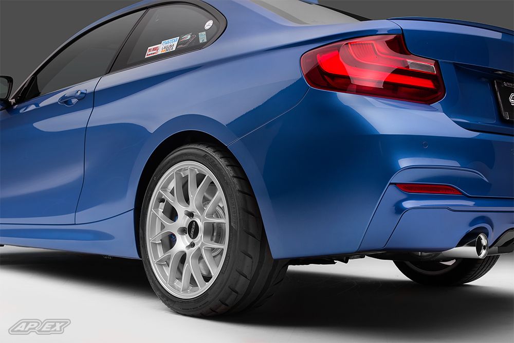 Blue BMW F22 Coupe 2 Series with 18" EC-7 Apex wheels in Race Silver