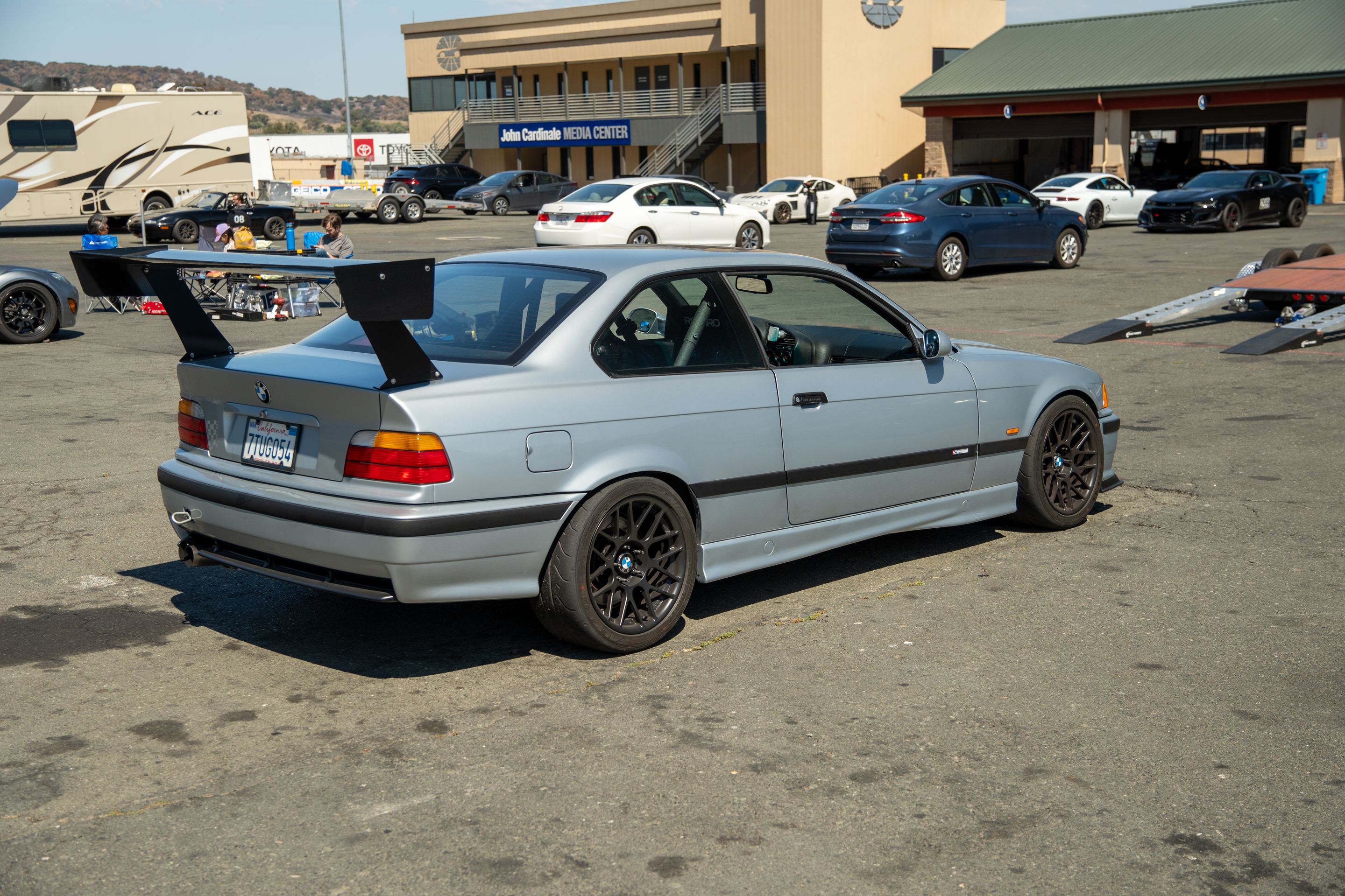 Silver BMW E36 M3 with 17" ARC-8R Apex wheels in Satin Black