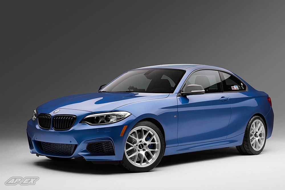 Blue BMW F22 Coupe 2 Series with 18" EC-7 Apex wheels in Race Silver