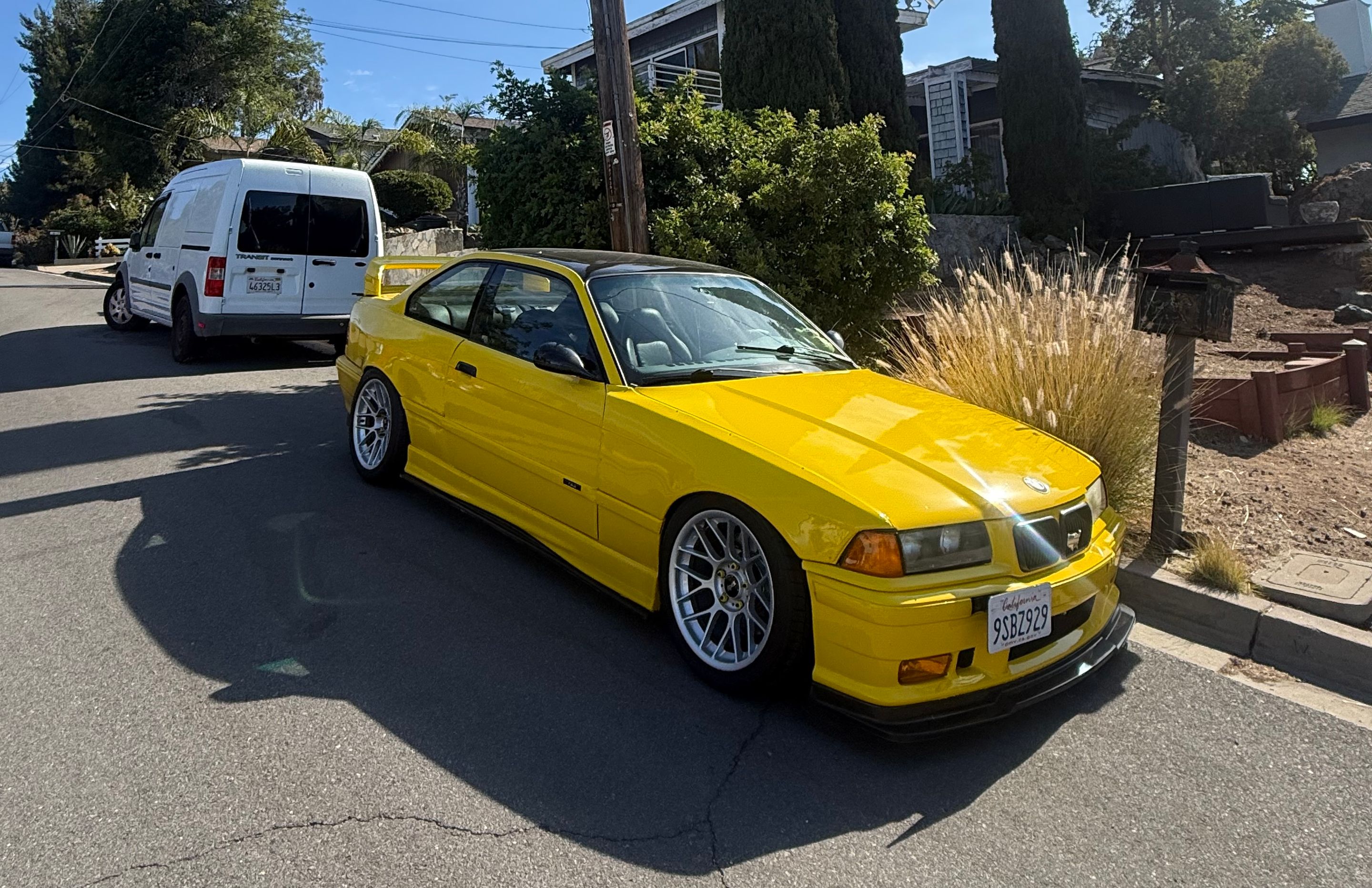 Yellow BMW E36 M3 with 17" ARC-8 Apex wheels in Race Silver