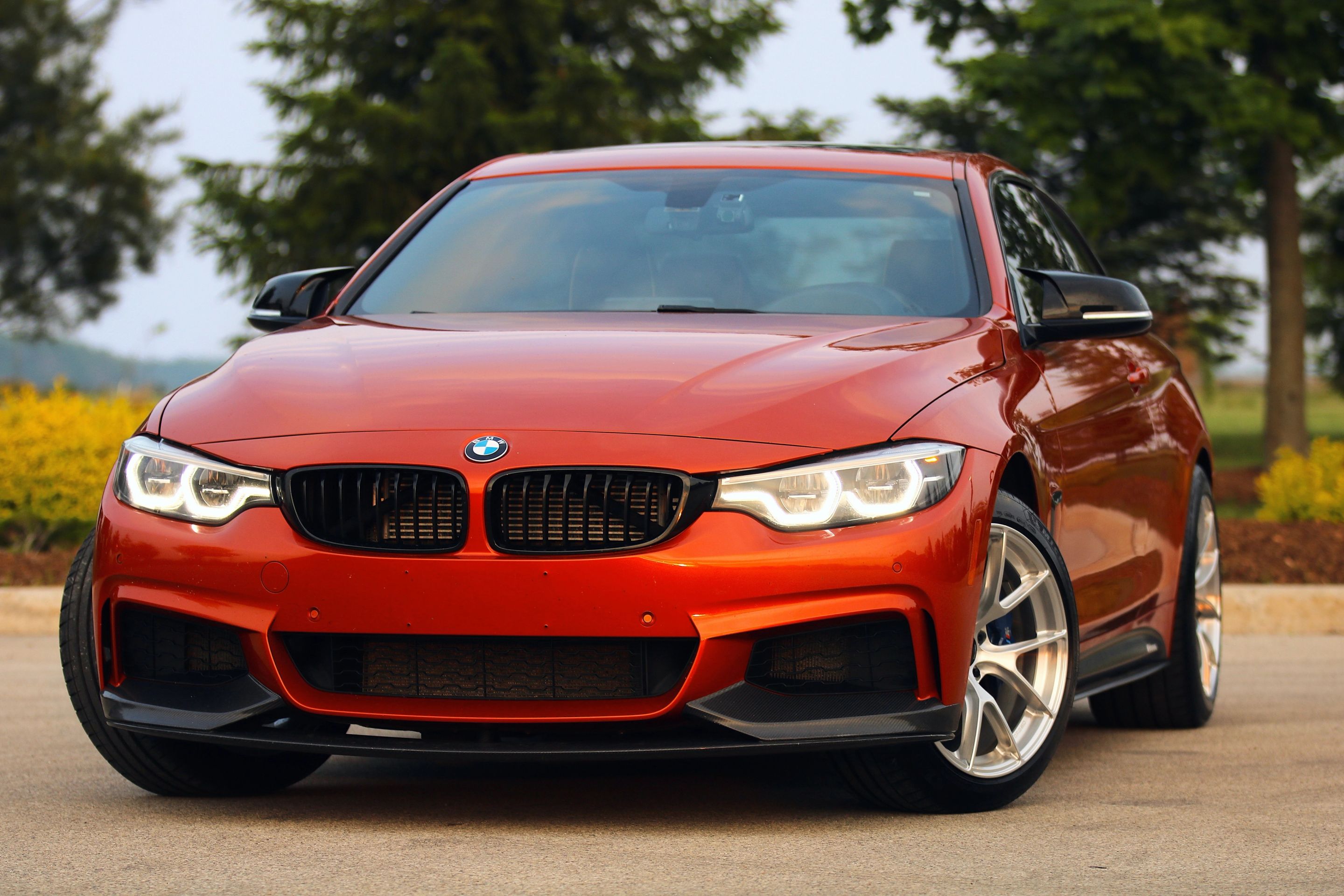 Orange BMW F32 Coupe 4 Series with 18" VS-5RS Apex wheels in Brushed Clear