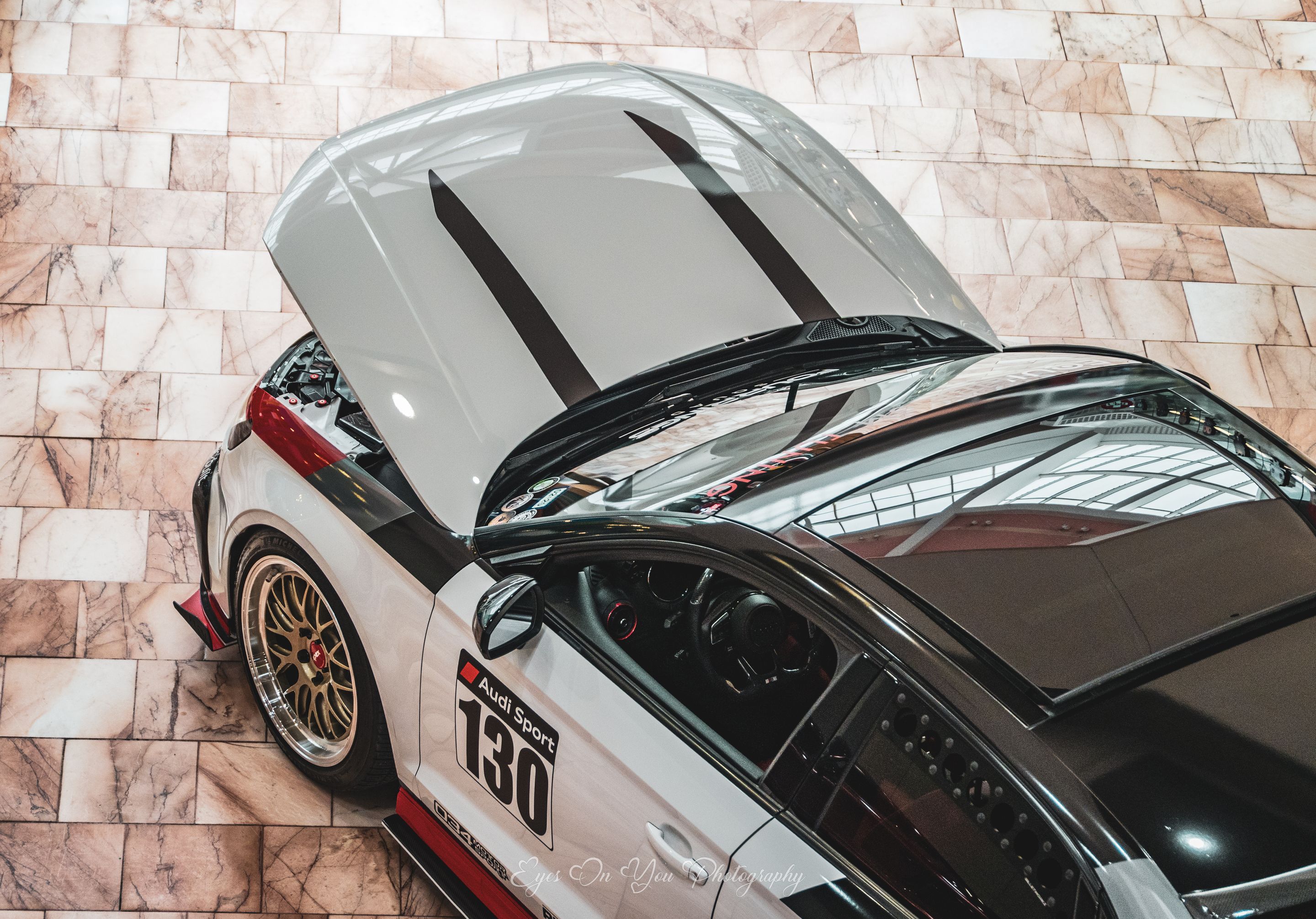 Race Livery Audi 8V A3 with 18" ML-10RT Apex wheels in Machined Lip Gloss Motorsport Gold