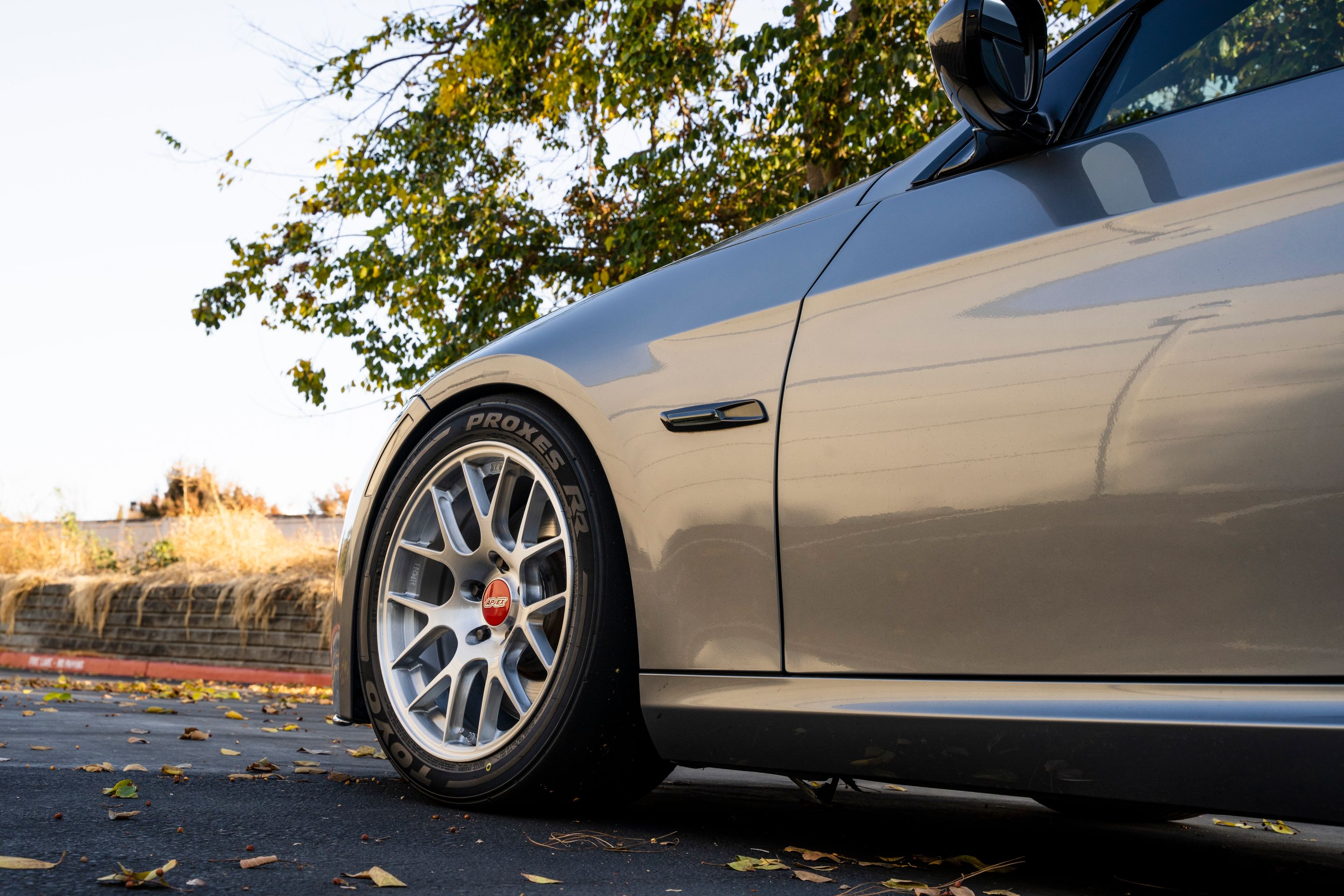 Grey BMW E92 Coupe 3 Series with 17" EC-7R Apex wheels in Brushed Clear