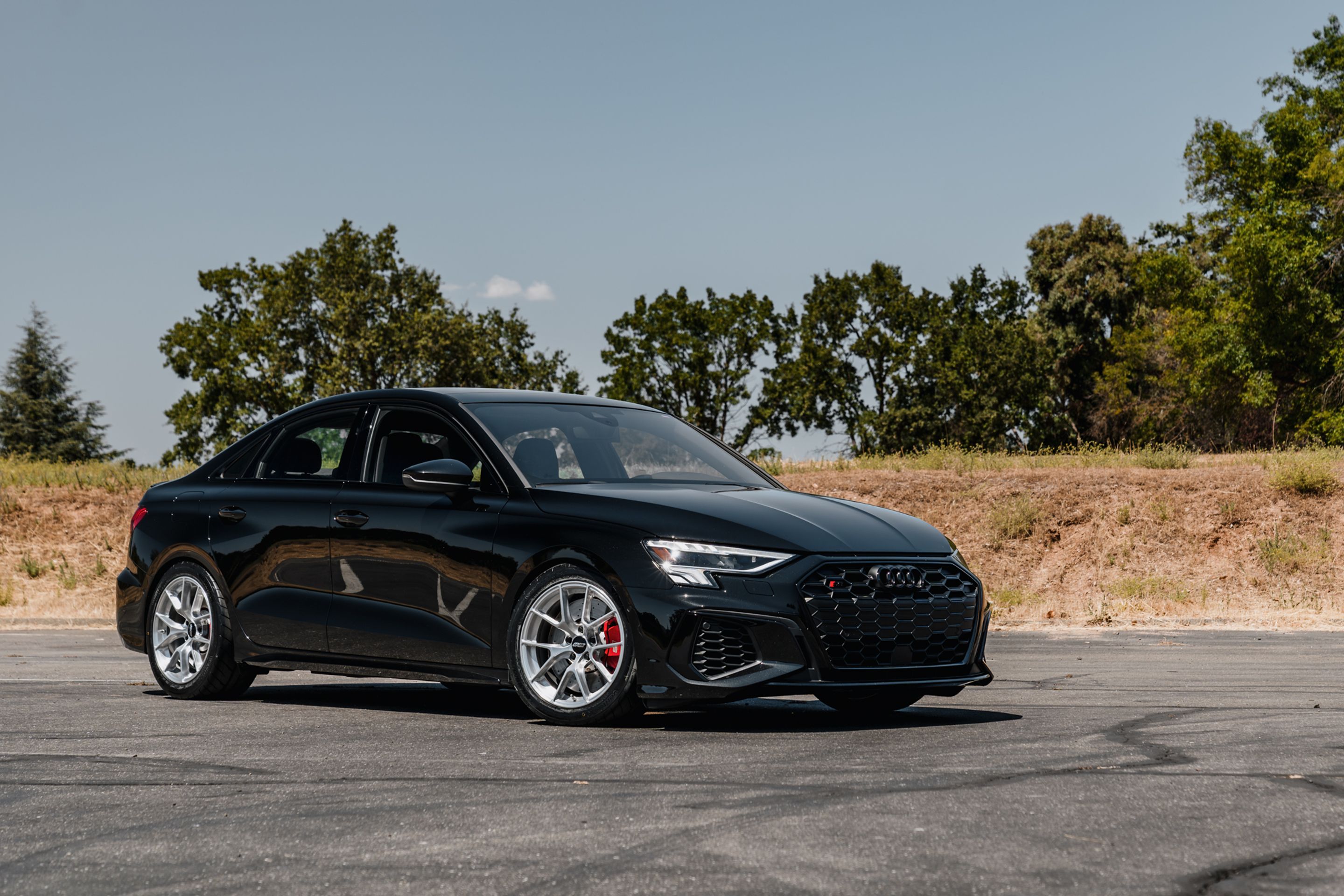 Black Audi 8Y S3 with 17" VS-5RS Apex wheels in Brushed Clear