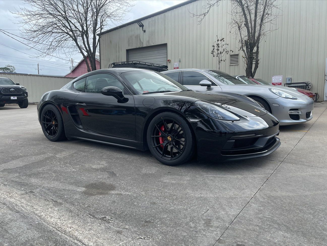 Black Porsche 718 Cayman GTS 4.0L with 18" VS-5RS Apex wheels in Satin Black
