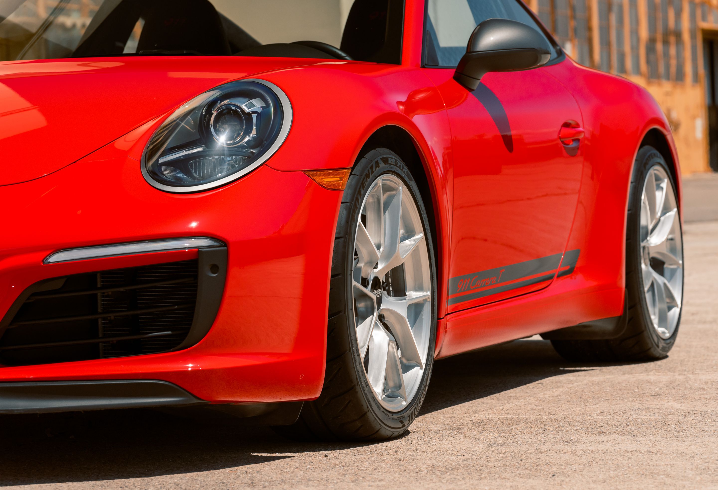 Red Porsche 911 991.2 Carrera T with 19" VS-5RS Apex wheels in Brushed Clear