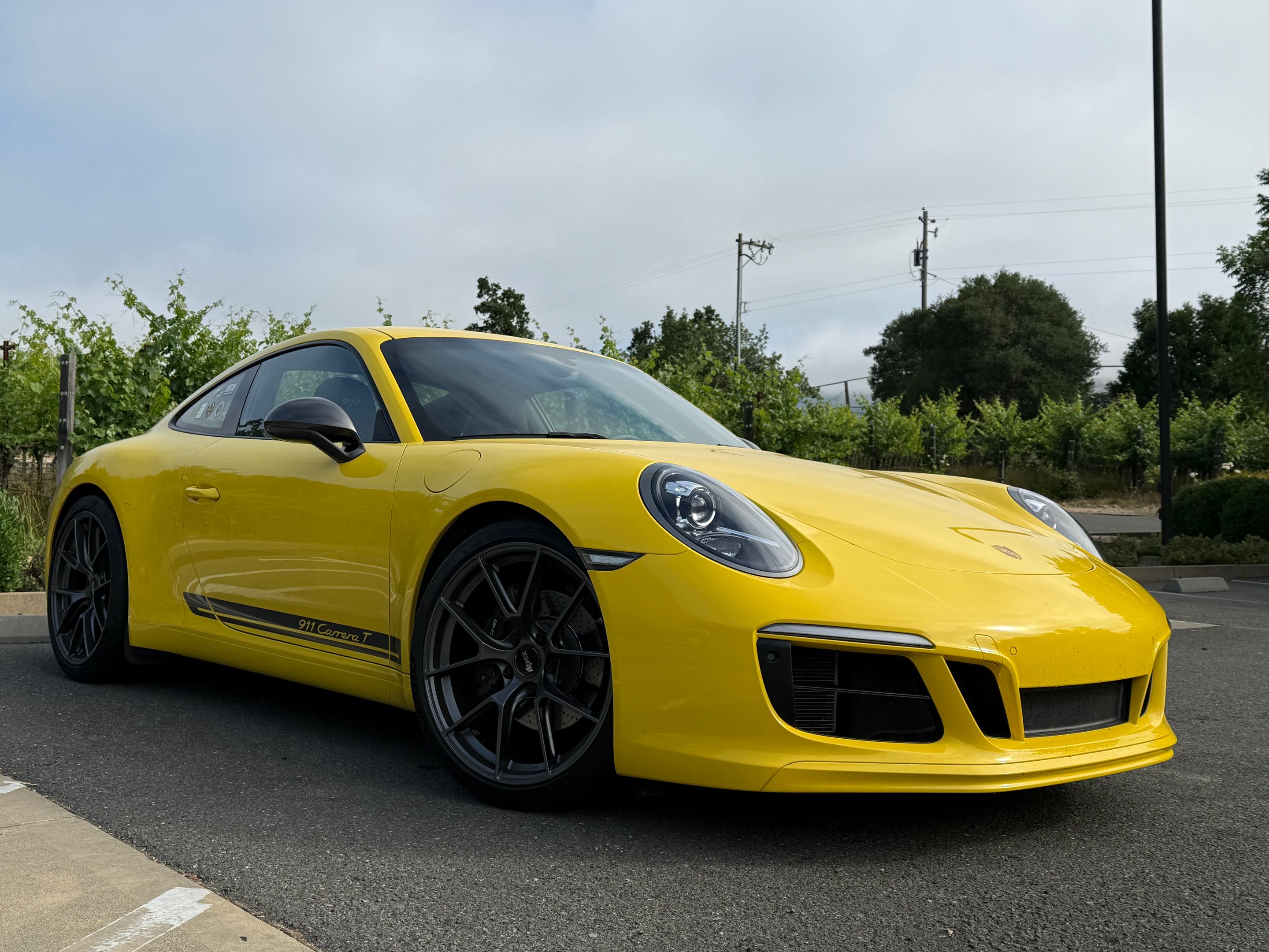 Yellow Porsche 911 991.2 Carrera T with 20" VS-5RS Apex wheels in Anthracite