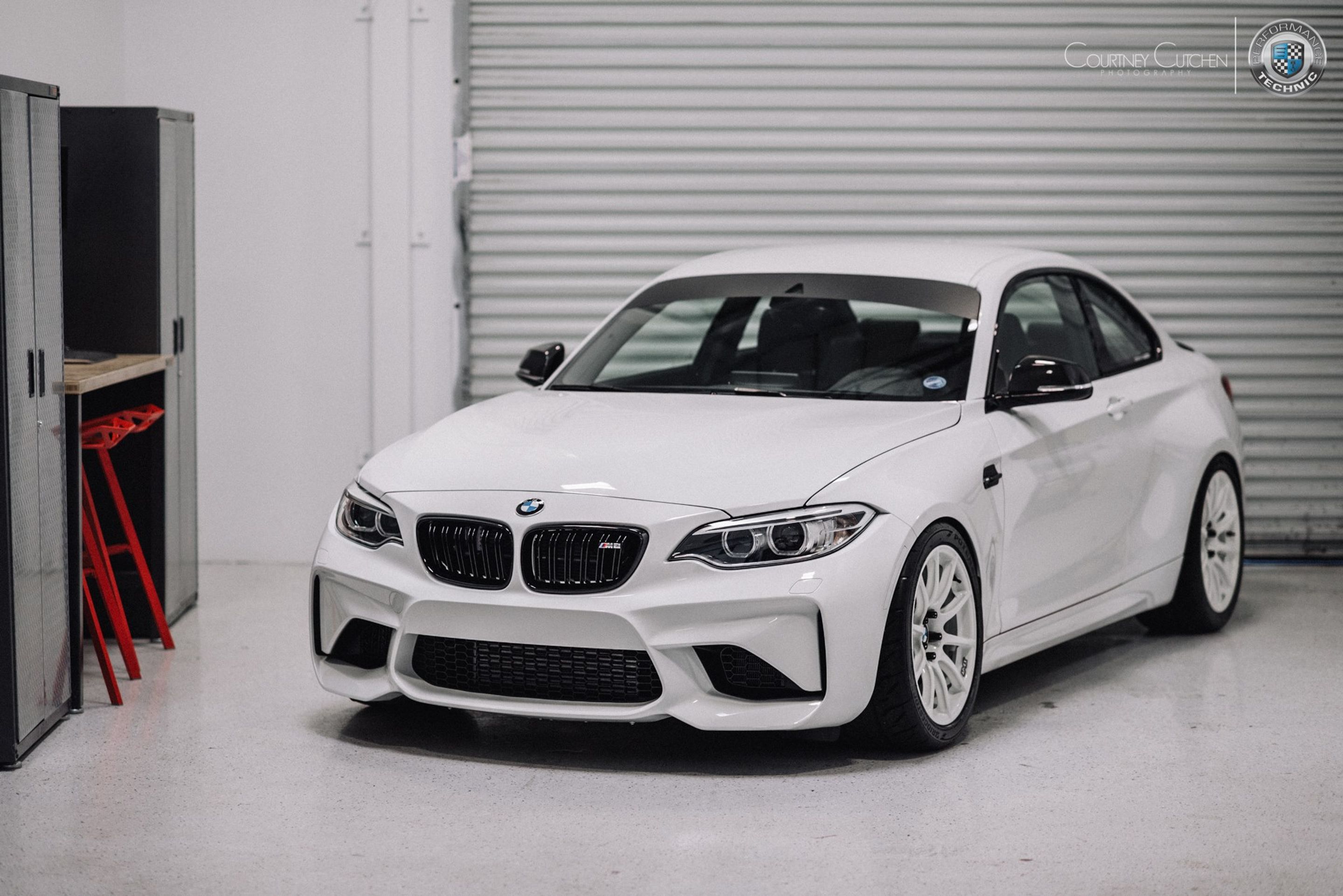 White BMW F87 M2 with 18" SM-10 Apex wheels in Custom Finish